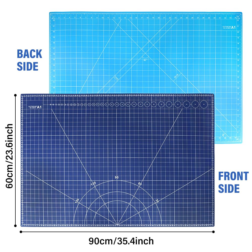 24 x 36 Inch A1 Size Self Healing Cutting Mat,Thickened 5 Layer PVC Construction Craft Mat,Double Sided Cut Mats Non-Slip Perfet for Craft, Fabri, Quilting, Sewing (Blue)