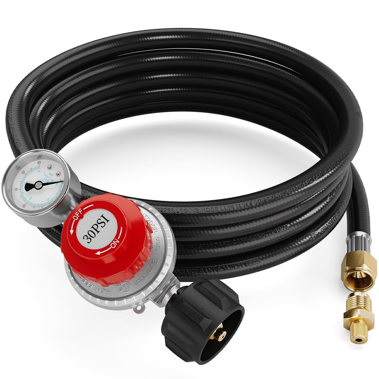 NUPICK 12FT 30 PSI Adjustable High Pressure Propane Regulator with 60PSI Gauge Gas Flow Indicator，Propane Regulator with Hose for LP Gas Cooker, Burner, Turkey Fryer, Smoker