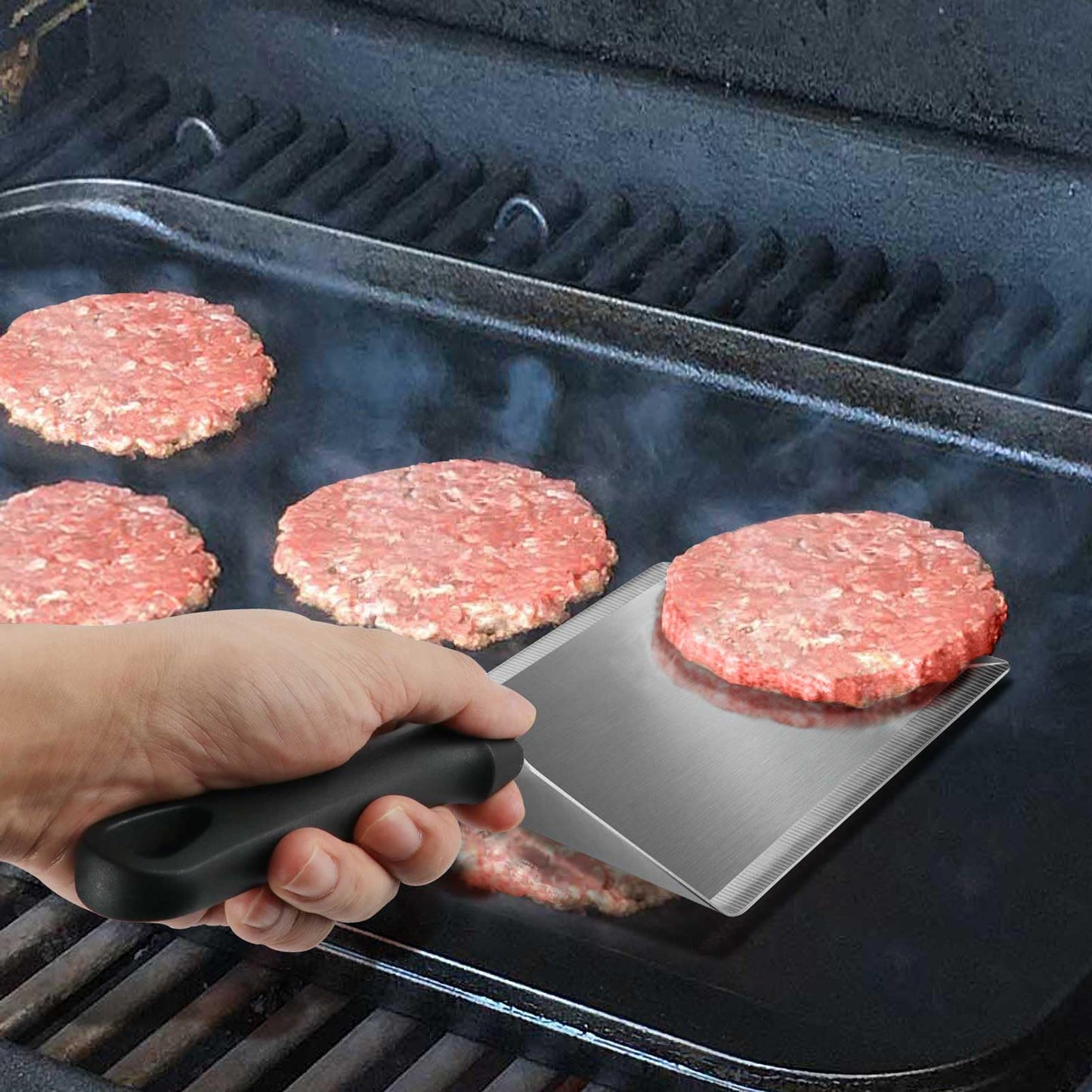 HULISEN Hamburger Tool Kit with Stainless Steel Round Burger Press, Grill Spatula and Spice Dredge Shaker, Burger Tools Griddle Accessories Kit for Camp Chef and Outdoor Grilling