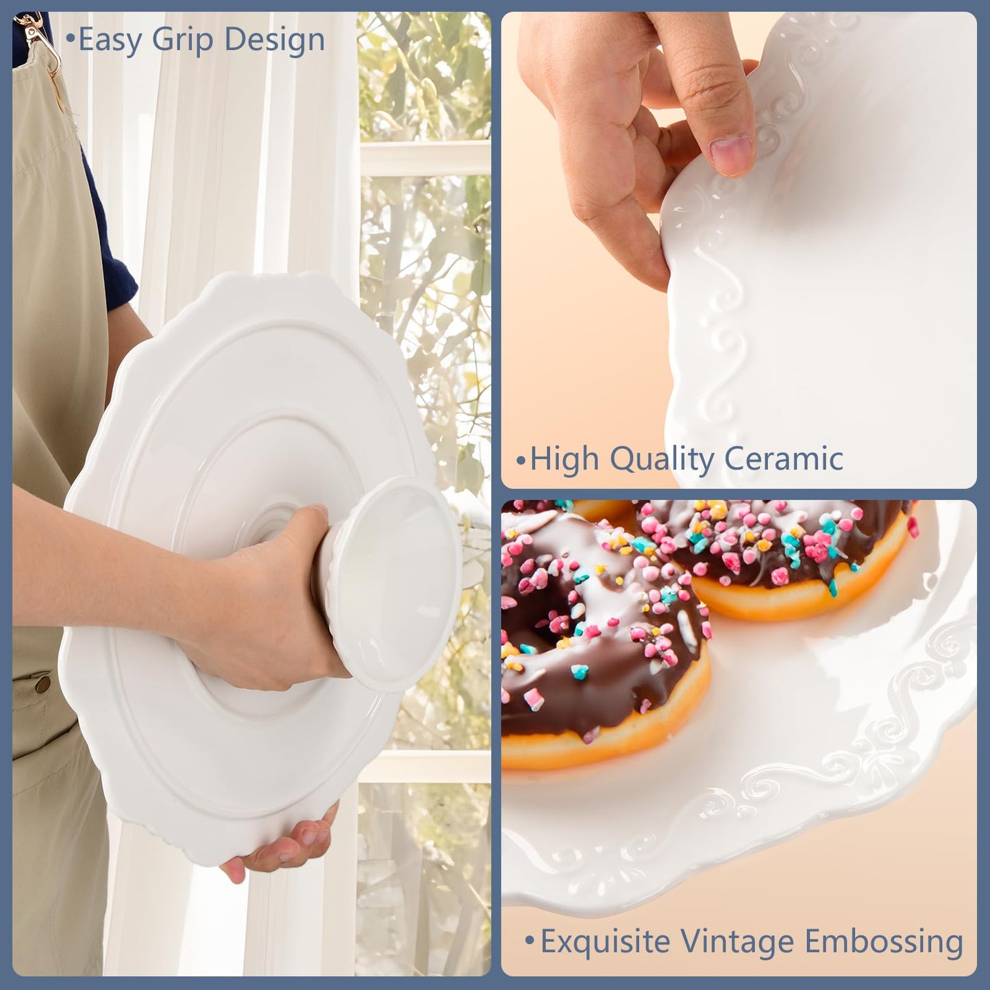BPFY Round White Ceramic Cake Stand (Holds 10-Inch Cake), Decorative Cupcake Stand, Dessert Display Plates for Snacks and Cookies, Baby Shower, Birthday, Wedding Party Decor