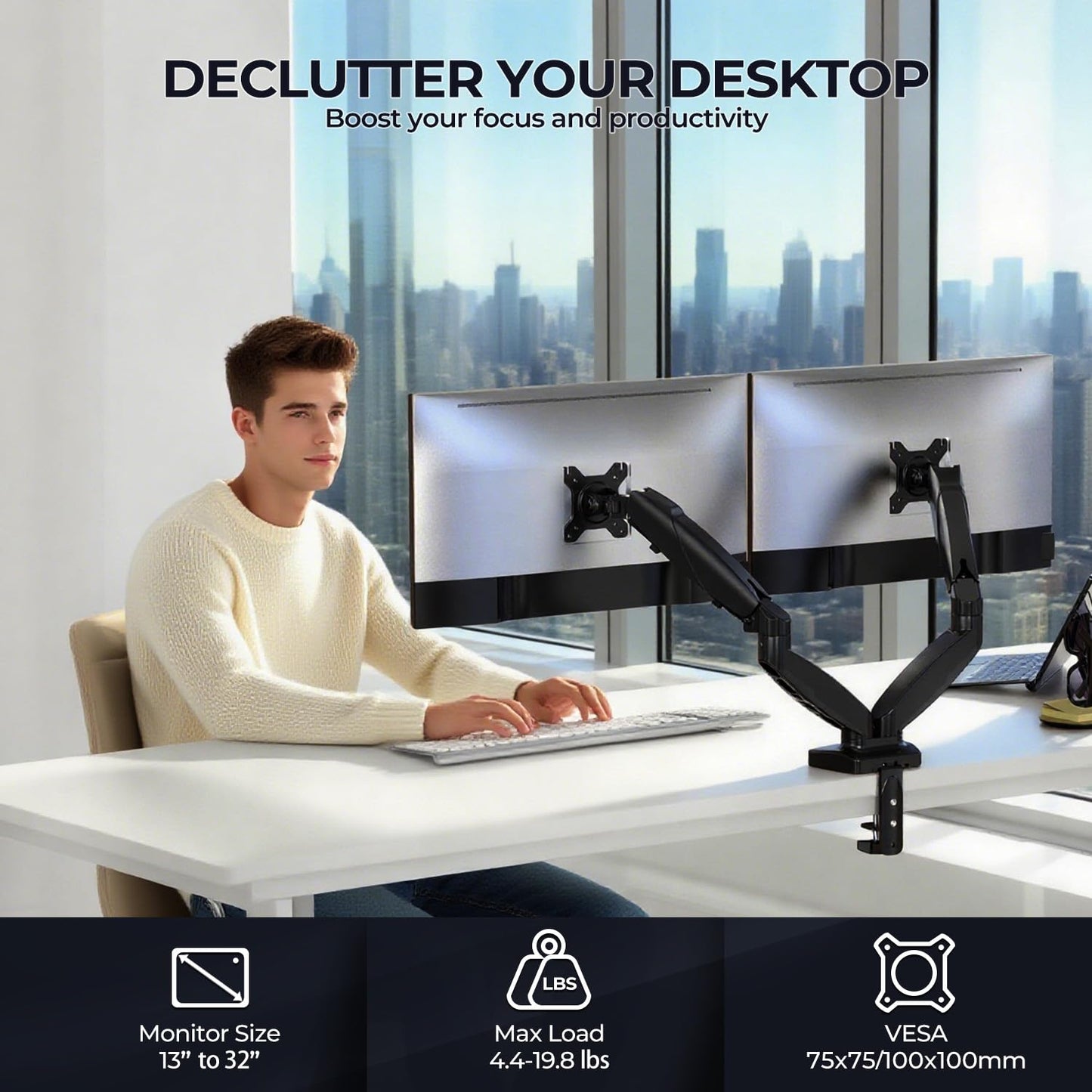 NSY Audio Ergonomic Dual Monitor Arm Stand