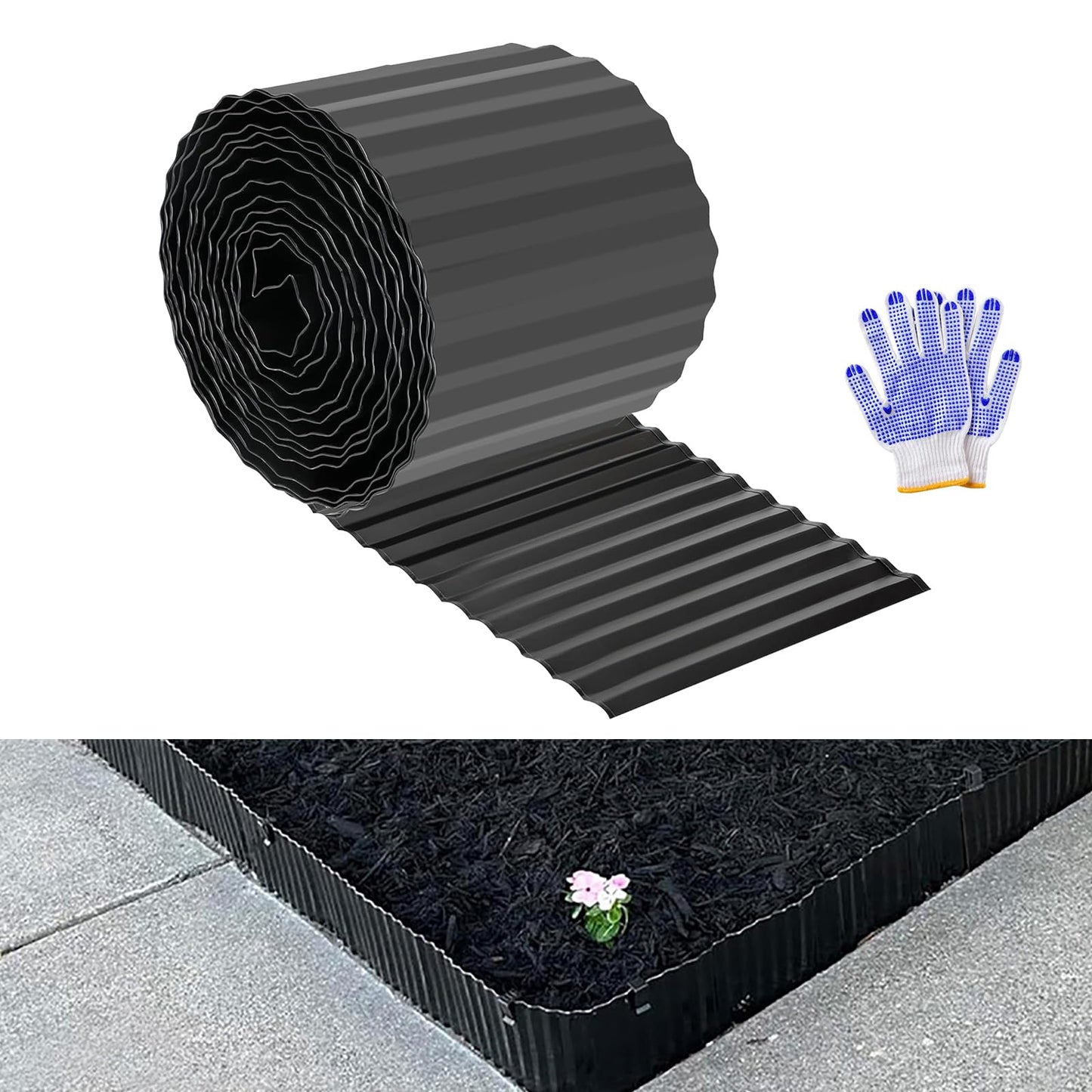 Metal Garden Edging Border 6” x 40ft, Bendable Sturdy & Flexible Landscape Lawn Edging, Wide-Corrugated Landscape Border for Raised Flower Beds, Tree Surrounds, DIY Yard Borders -Black