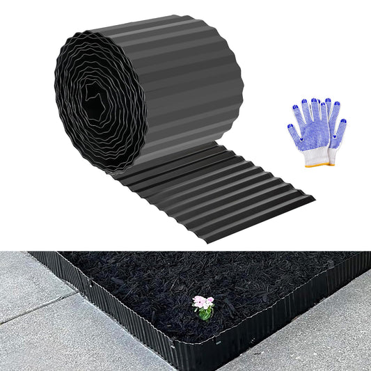 Metal Garden Edging Border 6” x 40ft, Bendable Sturdy & Flexible Landscape Lawn Edging, Wide-Corrugated Landscape Border for Raised Flower Beds, Tree Surrounds, DIY Yard Borders -Black