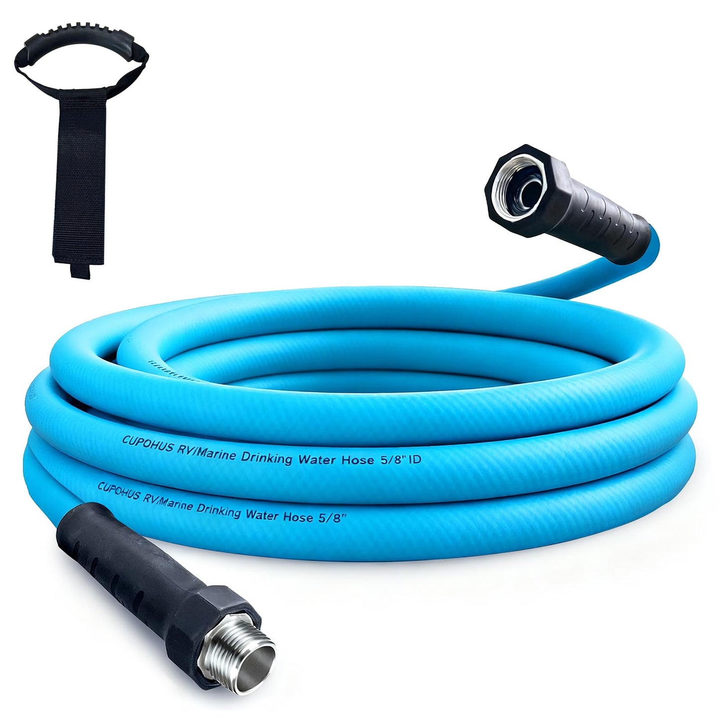 Cupohus RV Drinking Water Hose 15FT with Storage Strap, Anti-Kink 5/8''ID Premium Fresh Water Hose for RV, Marine, Camper, Truck, Car, Garden