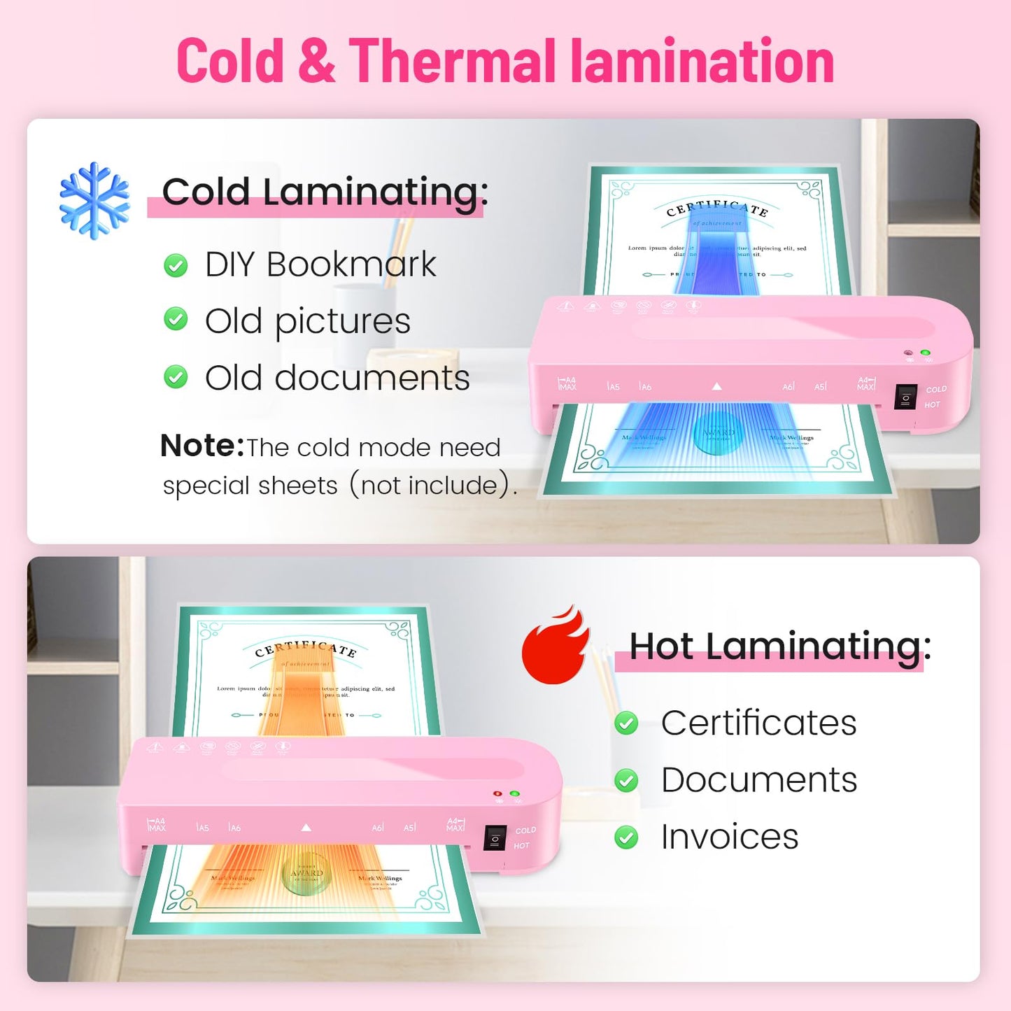 Laminator Machine with 20 Laminating Sheets, A4 Laminators Hot & Cold withTrimmer, 9 Inch Laminating Machine for Office, School, Business and Home