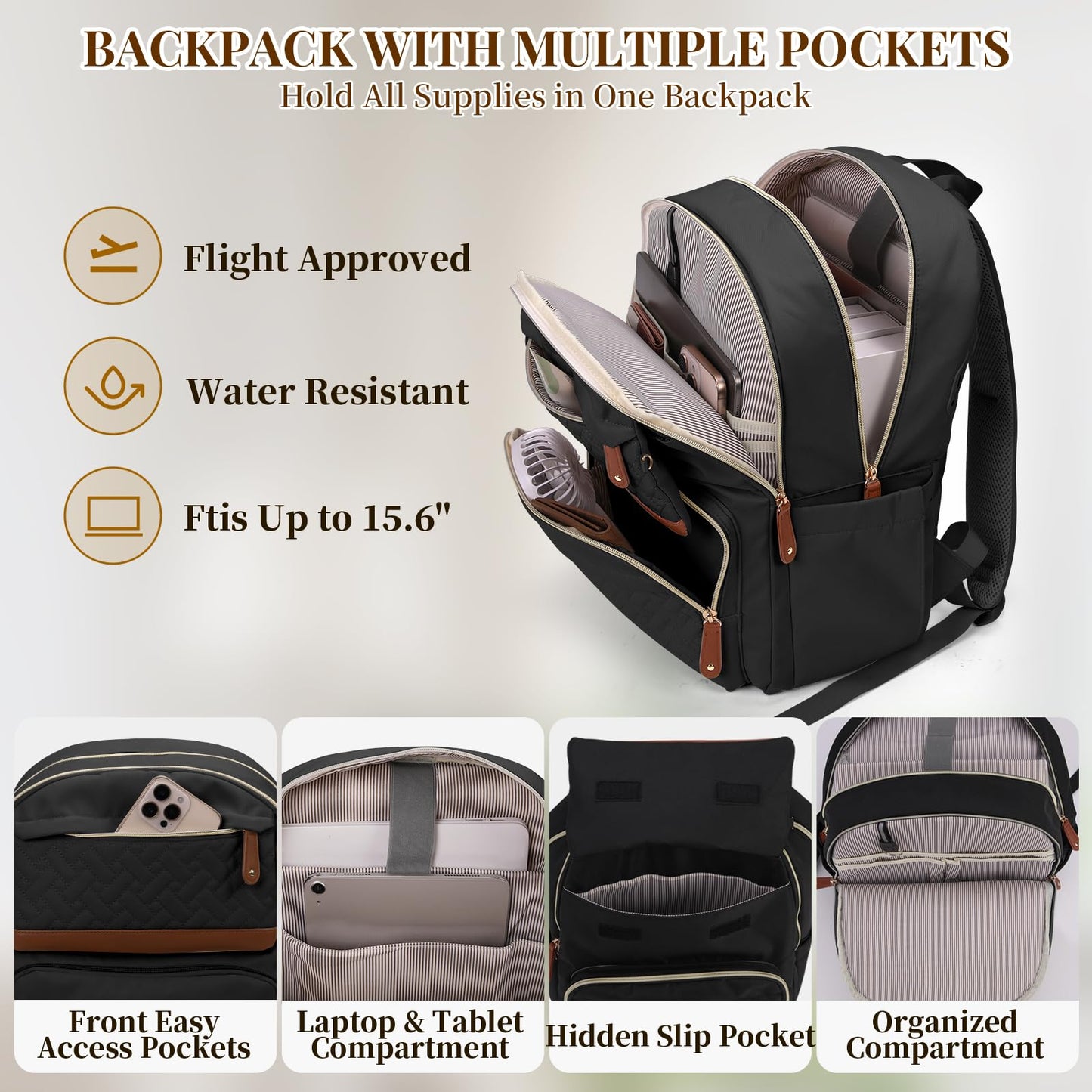 Laptop Backpack for Women 15.6 Inch Travel College Bookbag for Women Large Quilted Business Work Backpack for Women with Detachable Bag Stylish Lightweight Teacher Nurse Computer Bag for Office Casual
