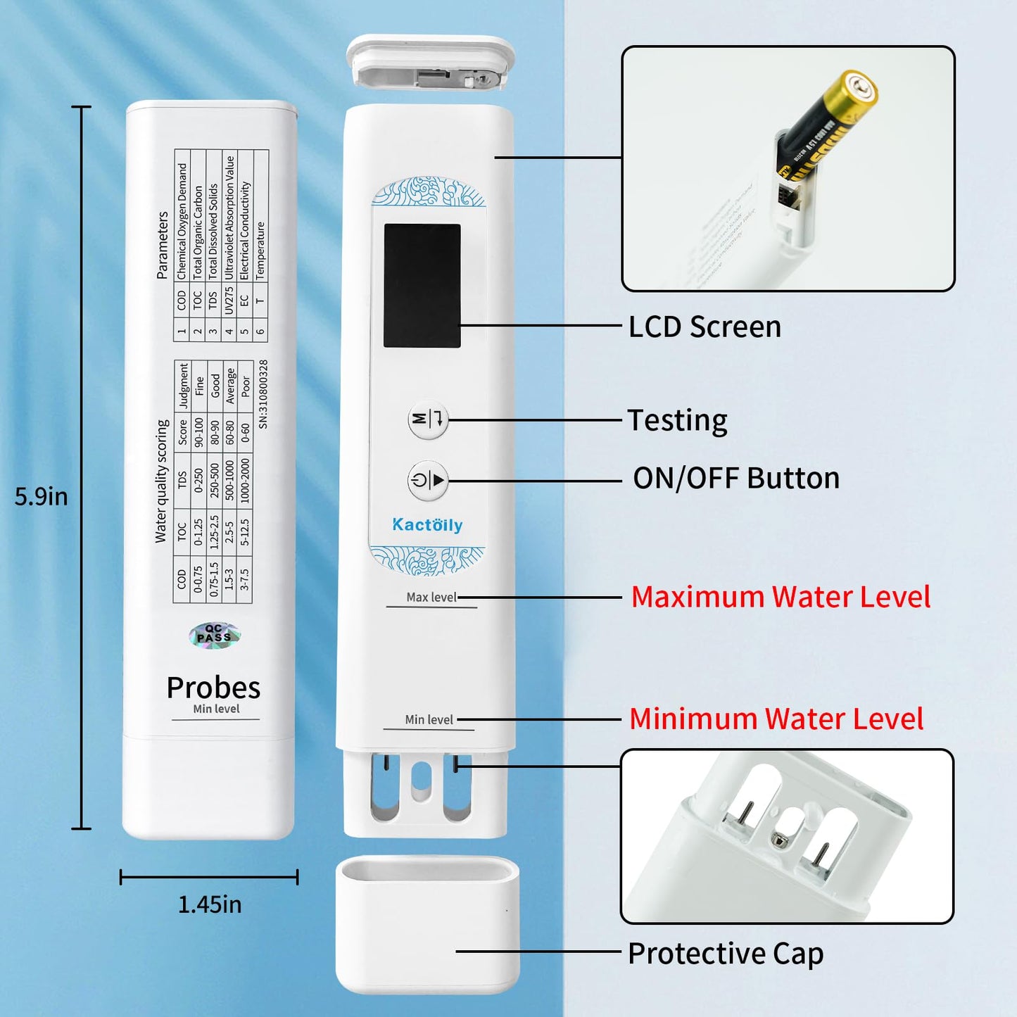 6 in 1 Water Testers for Drinking Water, Accurate Digital Pool Water Tester, UV275/TOC/COD/EC/Temp/TDS Meter Digital Water Tester for Well, Tap Water, Aquarium