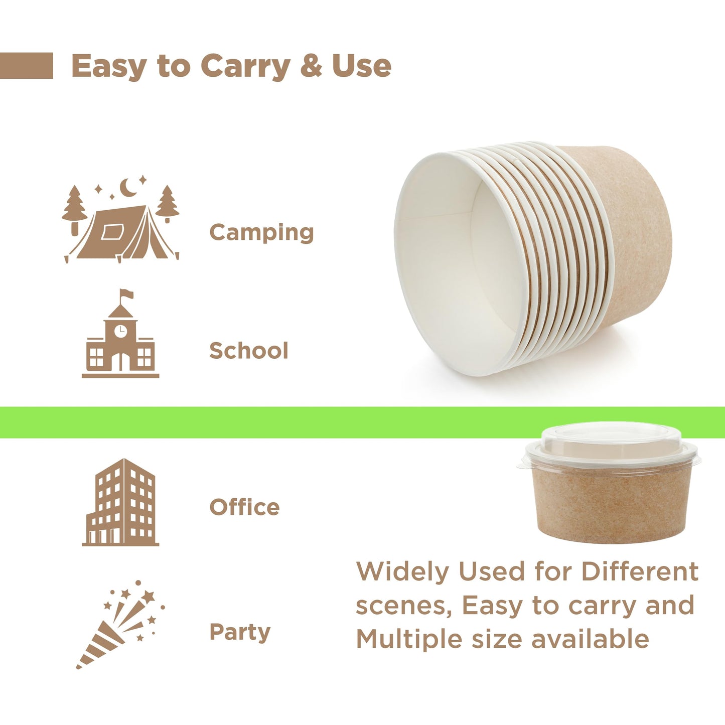 Disposable Paper Meal Prep Containers with Lids & Utensils – Brown Cardboard Food Bowls, Recyclable to-Go Food Containers for Hot & Cold Meals, 50-Pack (20 OZ)