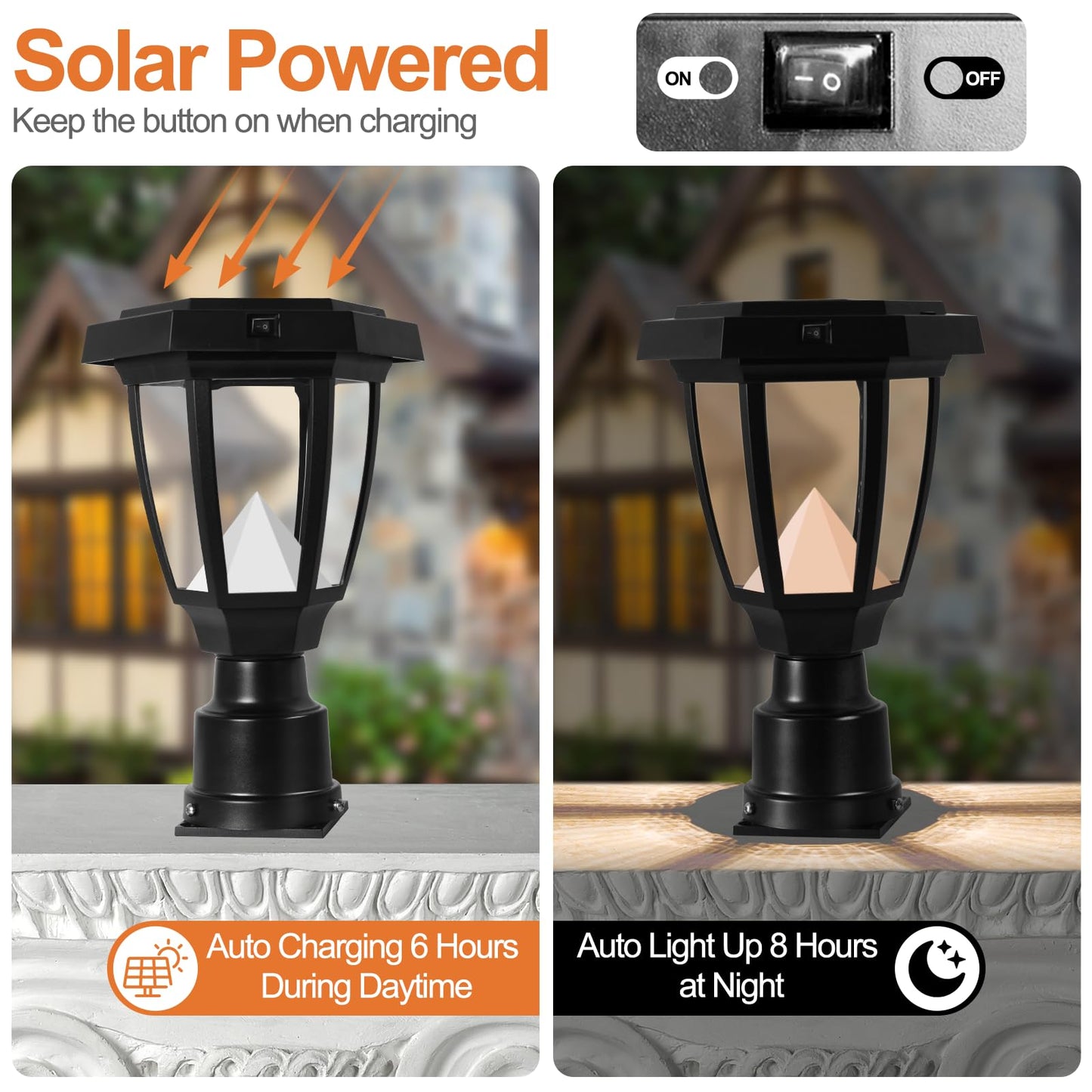 FUDESY Solar Lamp Post Light Outdoor, Waterproof LED Fence Post Lights Solar Powered with Pier Mount Base, Plastic Black Pole Light for Outside Garden Landscape Yard Pathway, 3000K Warm White