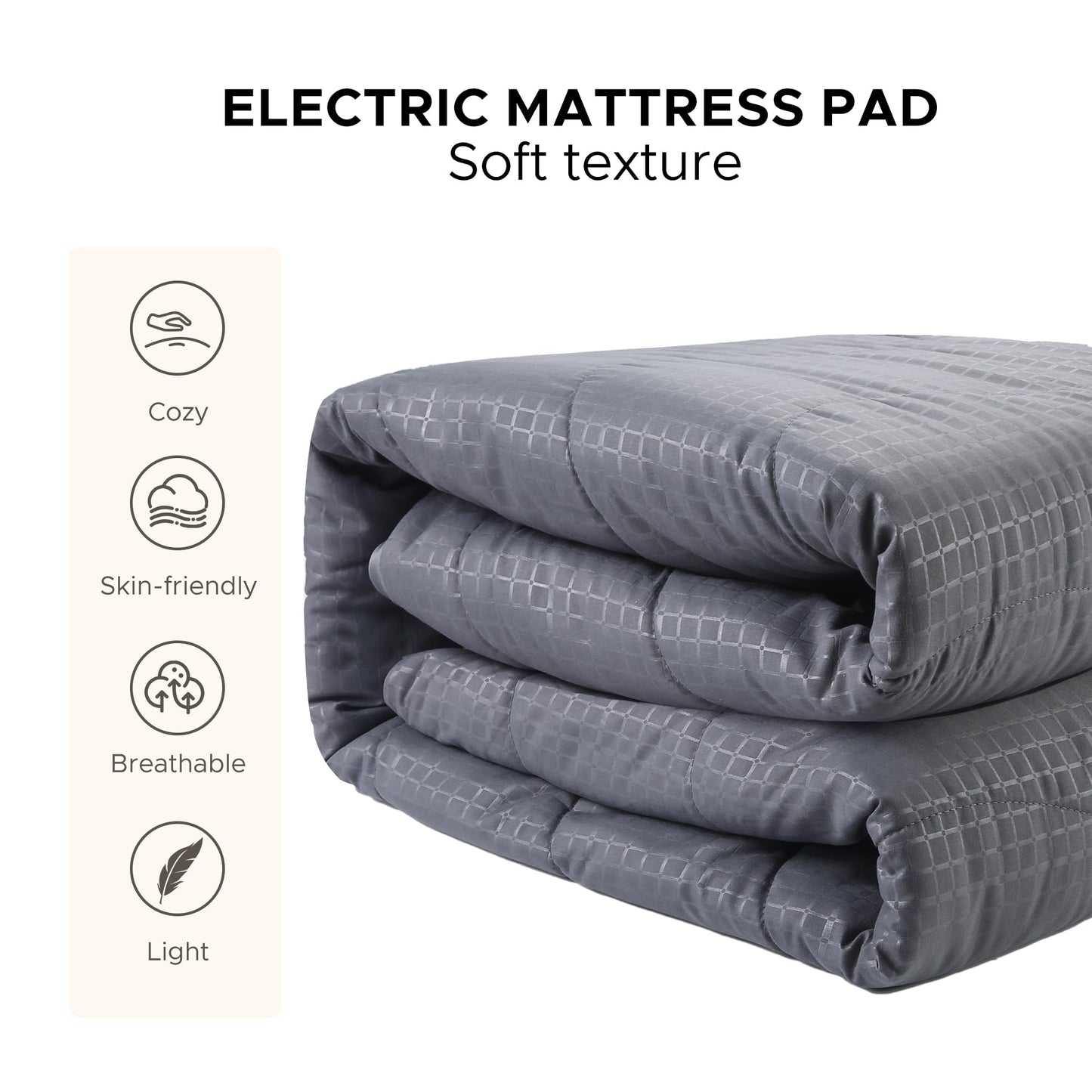 ETL Certified Queen Electric Mattress Pad 60"x80", Fast Heating,Uniform Temp, All Night Overheat Protection, 4 Heat Modes, 10H Auto Off, Deep Pocket, Soft Brushed Fabric, Washable,Gray