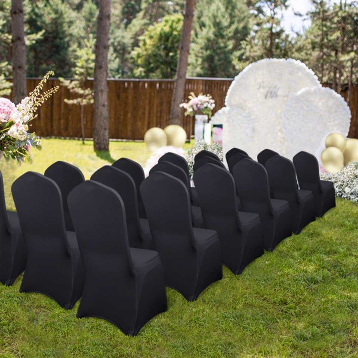 Spandex Chair Covers, Babenest Upgraded 10PCS Banquet Washable Stretch Fitted Chair Slipcovers, Elastic Universal Dining Room Chair Protector for Party Celebration Holiday Wedding (Black)