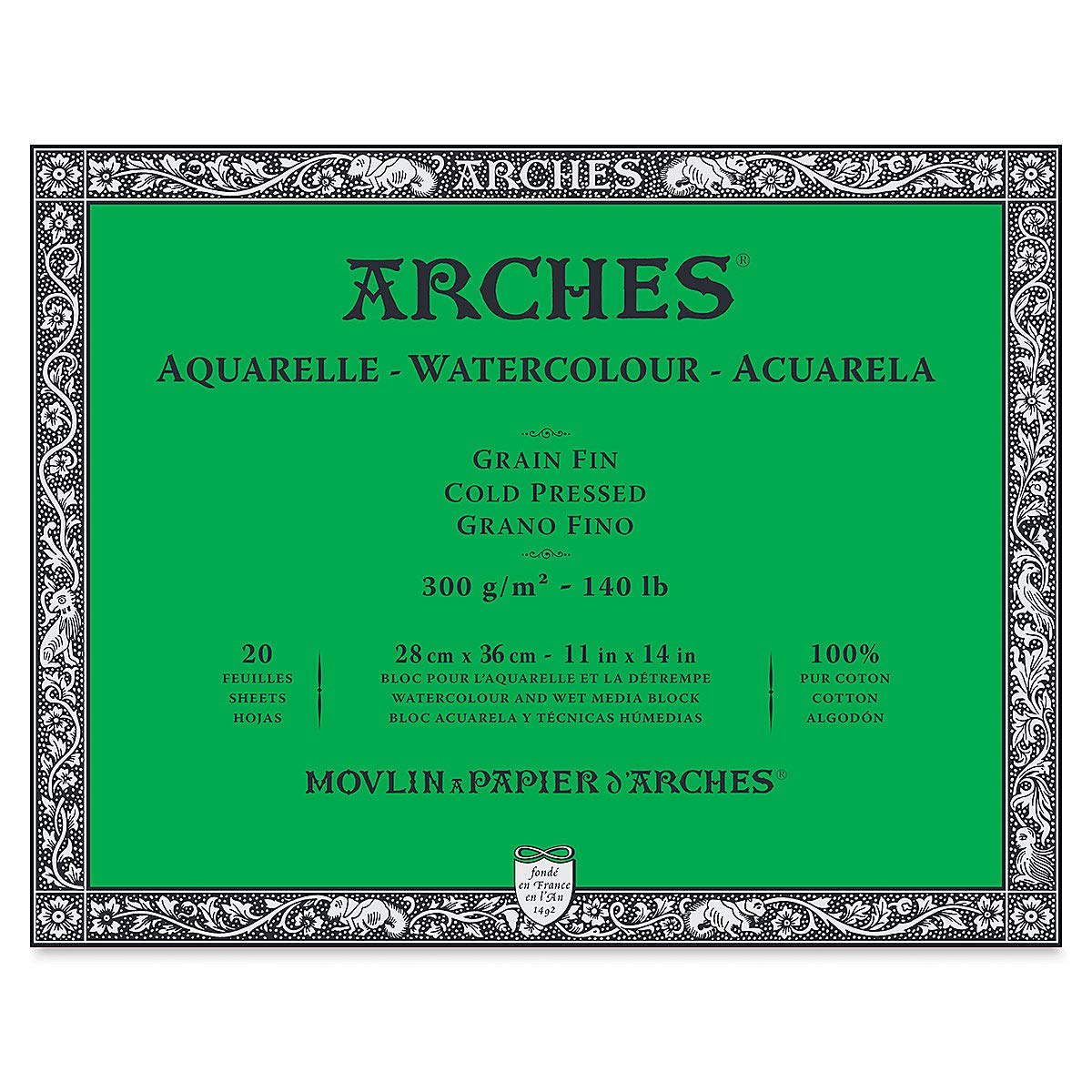 Arches Watercolor Paper Block, Cold Press, 11" x 14", 140 Pound