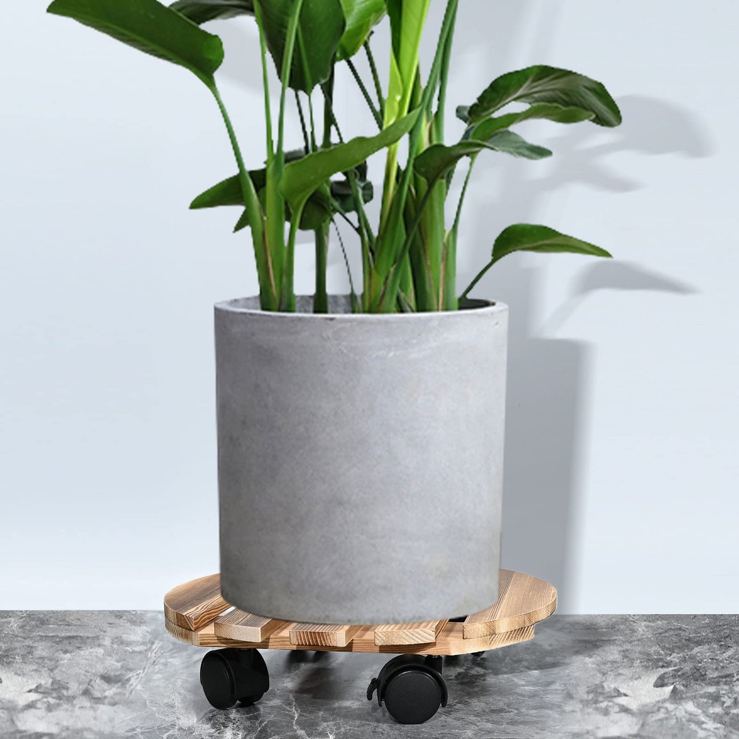 UOIENRT 2 Pcs Plant Caddy with Wheels, Round Rolling Plant Stand Pallet, Solid Heavy Duty Indoor Outdoor Plant Stand, Rolling Flower Poet Mover with Lockable Roller Base, 12" x 12" (30 cm x 30 cm)
