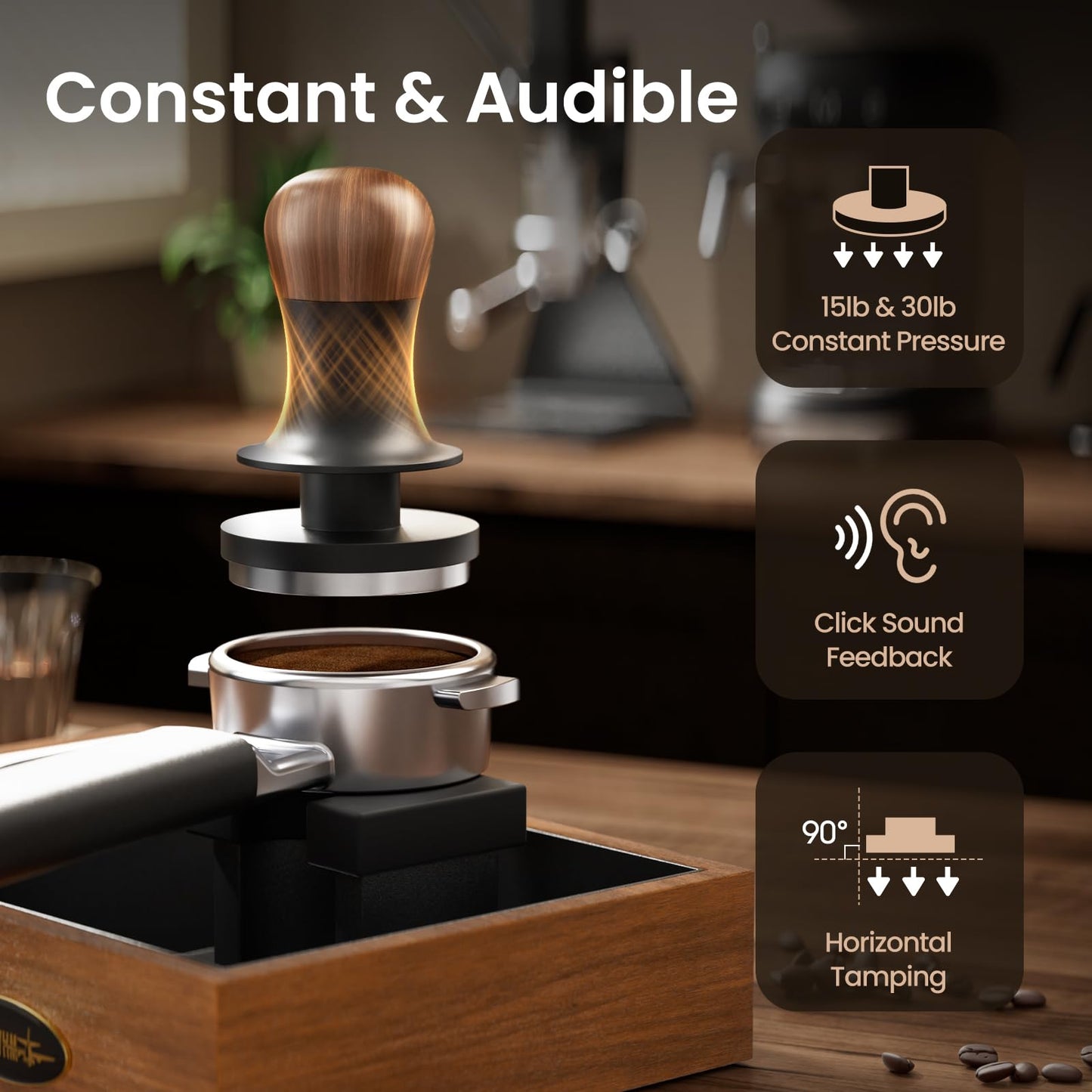 MHW-3BOMBER 54mm Espresso Tamper - 3 Spring Loaded Coffee Tamper with 15lb / 30lbs Replacement Springs - Barista Calibrated Tamper with Sound Feedback - Compatible with 53/54mm Portafilter T6173T-OS