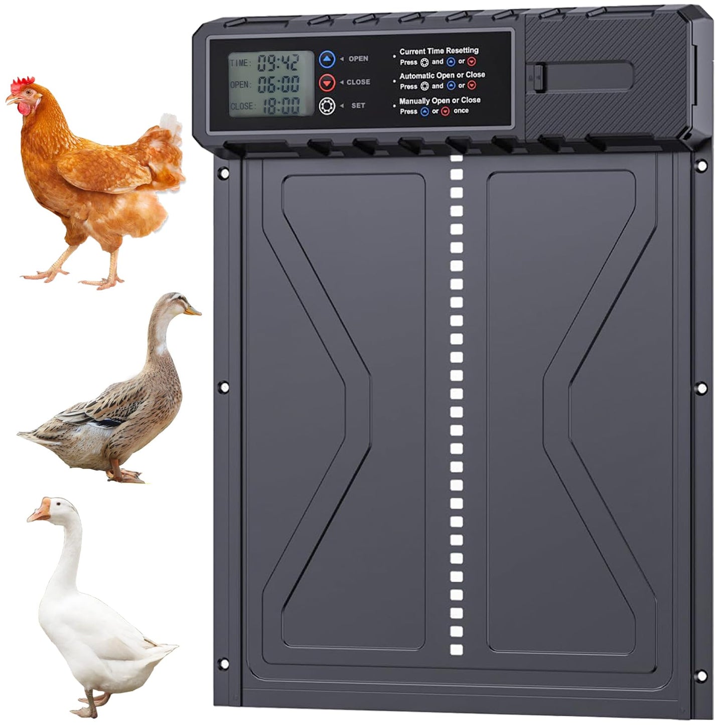Automatic Chicken Coop Door with Timer - Enlarge Thickening Battery Powered Aluminum Chicken Door - Waterproof Automatic Coop Accessories for Chickens with LCD Screen