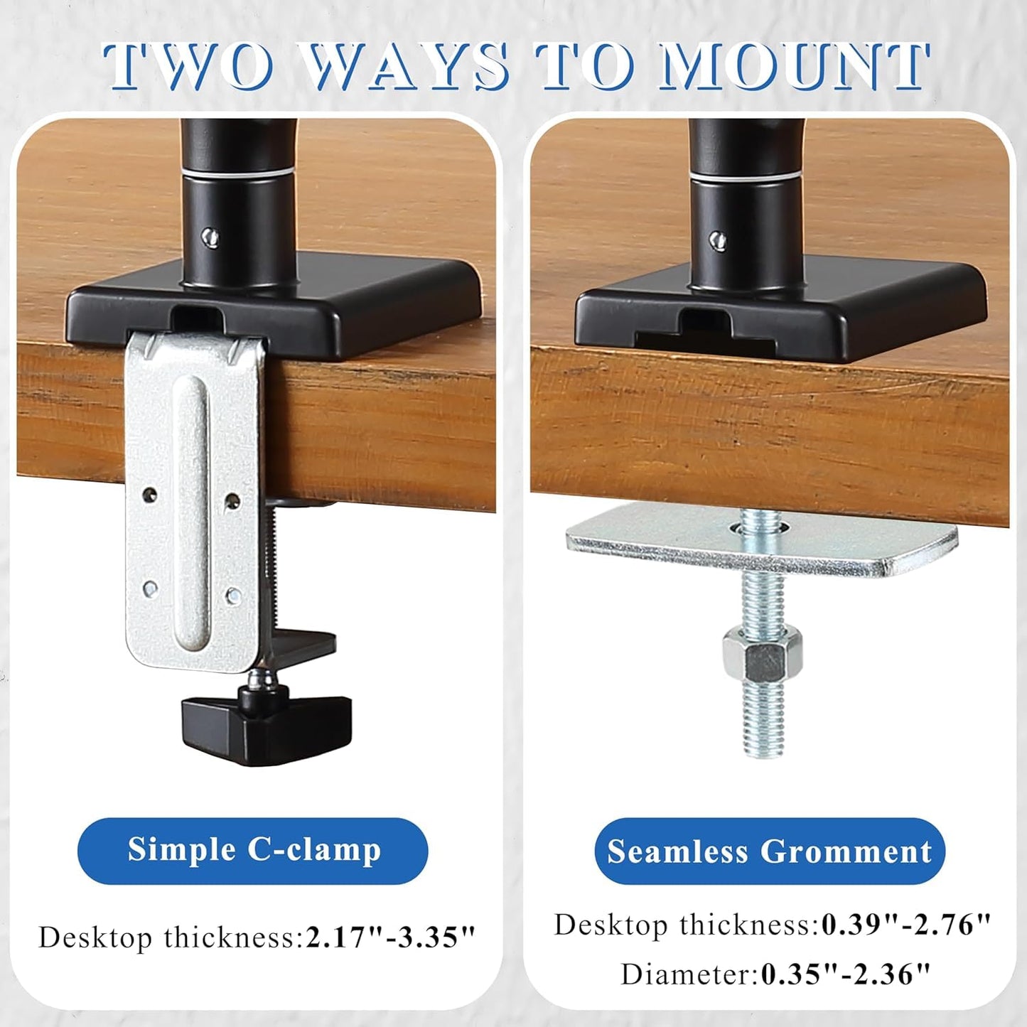 ETHU Heavy Duty Monitor Arm, Gas Spring Monitor Stand for 17-45 Inch Screens up to 37.4 lbs, Adjustable Monitor Mount with C-Clamp & Grommet Base, Ergonomic Computer Monitor Mount (Dual Black)