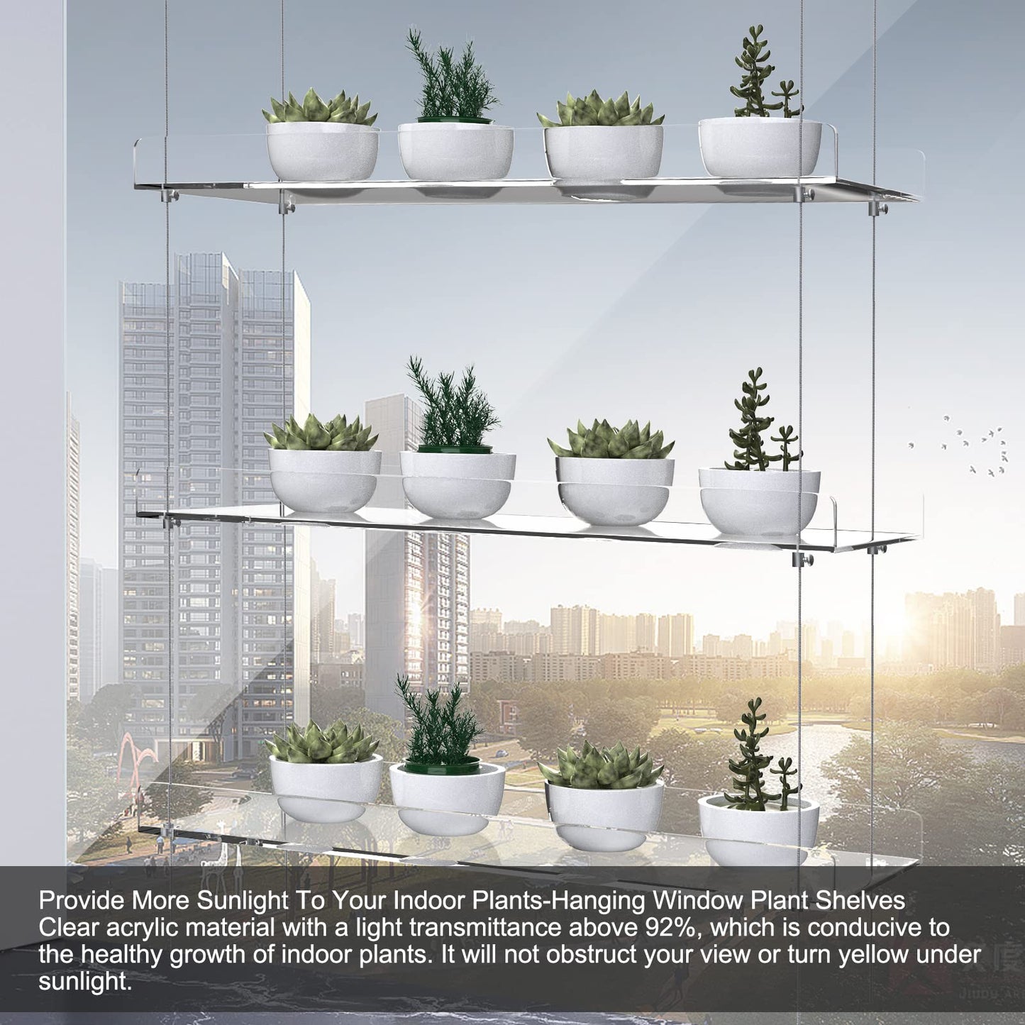 Clear Hanging Window Plant Shelves,Indoor Windows Wall Hanging Plant Stand Flower Display,Flower Pot Organizer Storage for Window Grow Herbs,Microgreens,Succulents,Flower