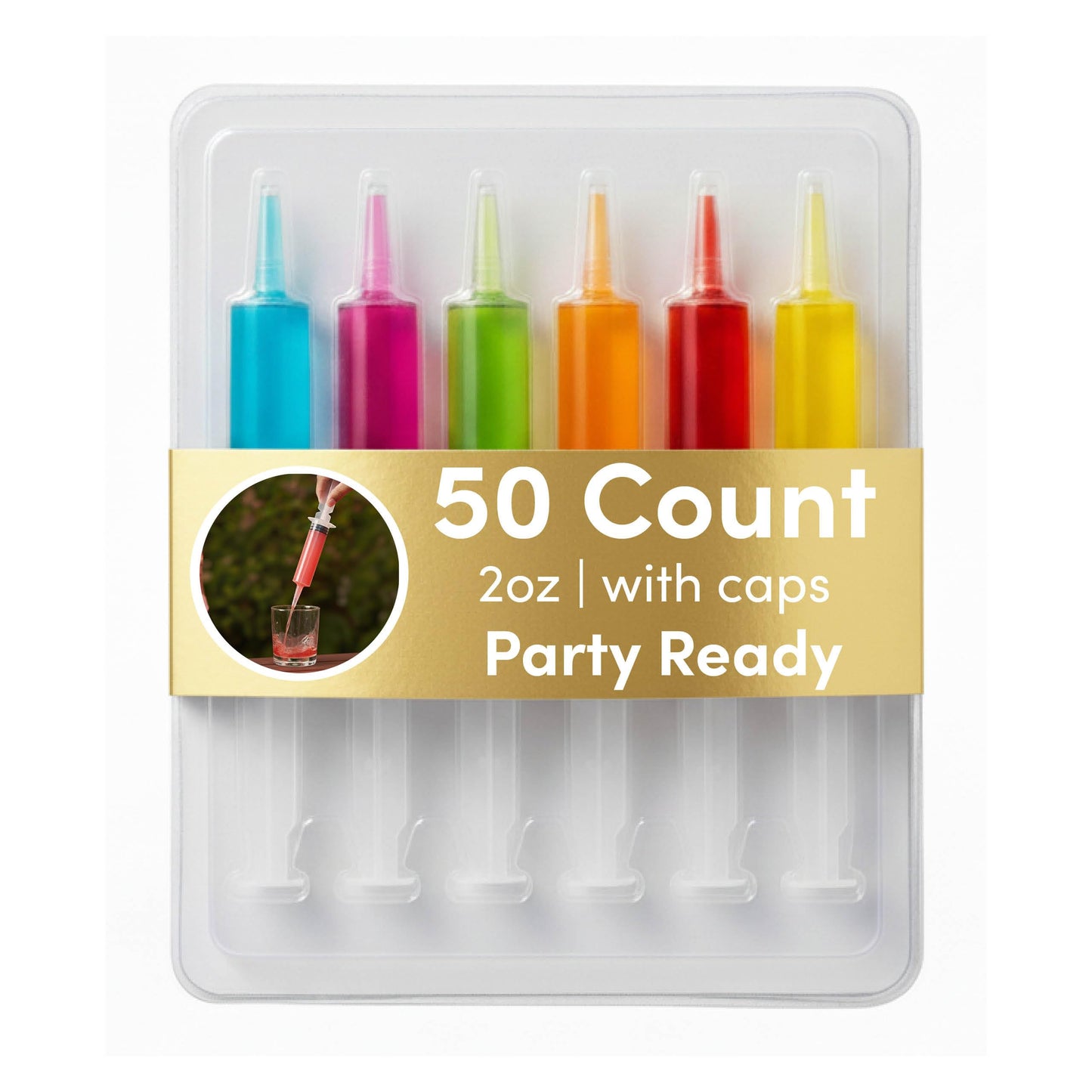 The TWIDDLERS 50 Jumbo Jello Shot Syringes 2 oz (60ml) with Caps/Lids - BPA Free Reusable Large Syringe - Plastic Shot Syringes for Jello Shot, Drinks, Halloween Party, Birthday