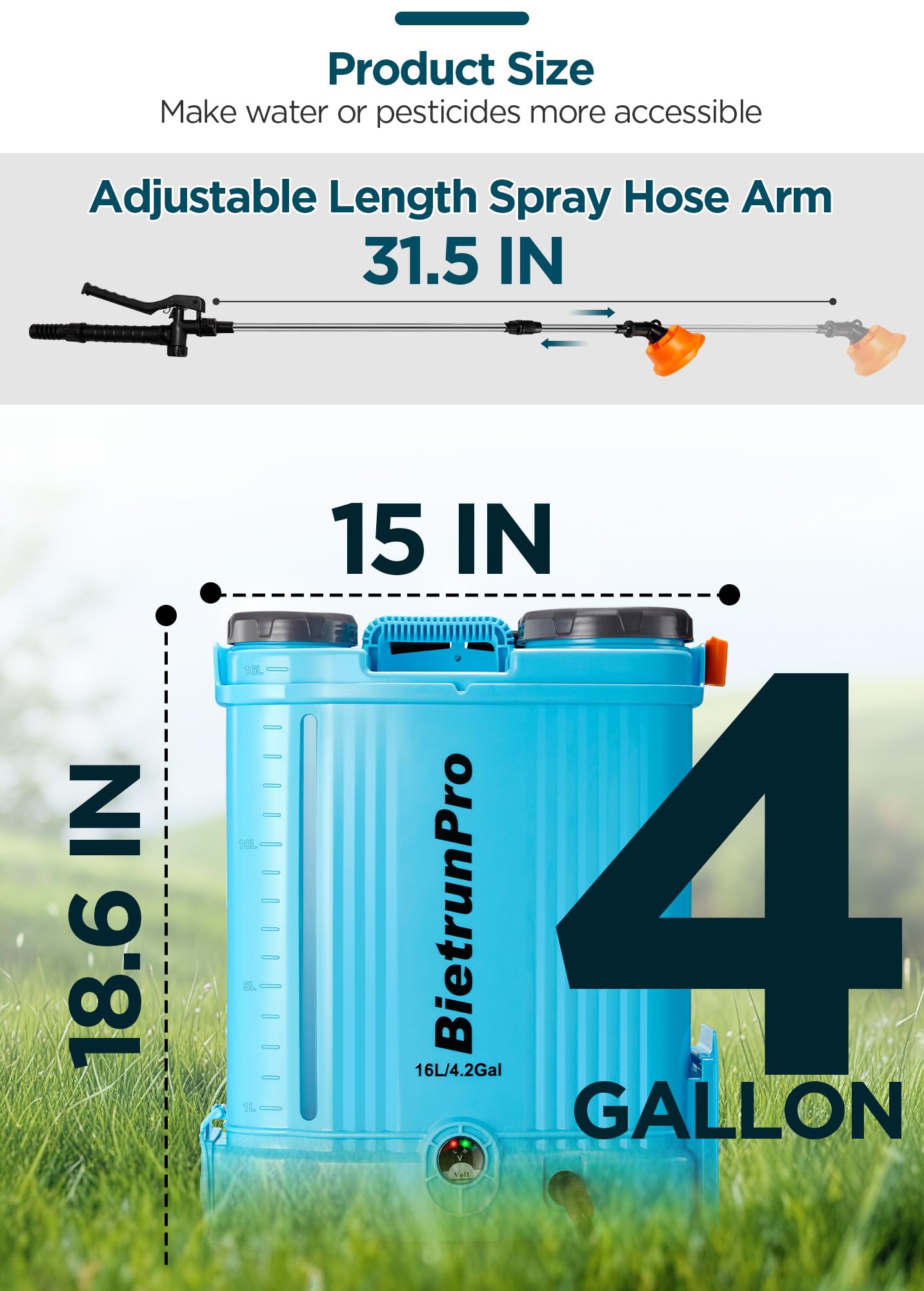 4 Gallon Battery Powered Backpack Sprayer with Mixer, 100 PSI Powerful Pressure Weeds Insecticide Pesticide Electric Sprayer, 31.50 in Metal Spray Pole, 5 Nozzles, Ergonomic Backpack, for Lawn Garden