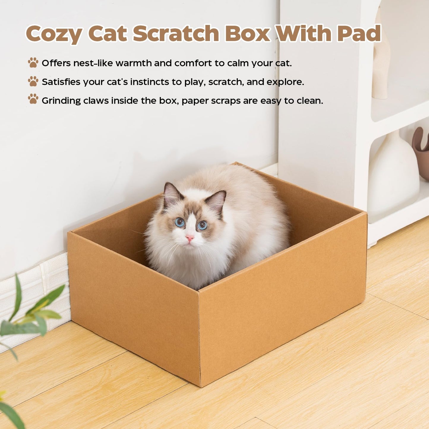 Avont Cat Scratcher Set, 3 Pcs Cardboard Cat Scratchers for Indoor Cats Durable Corrugated Cardboard Scratch Board Bed Lounge Box Toys for Kittens, Furniture Protector for Couch