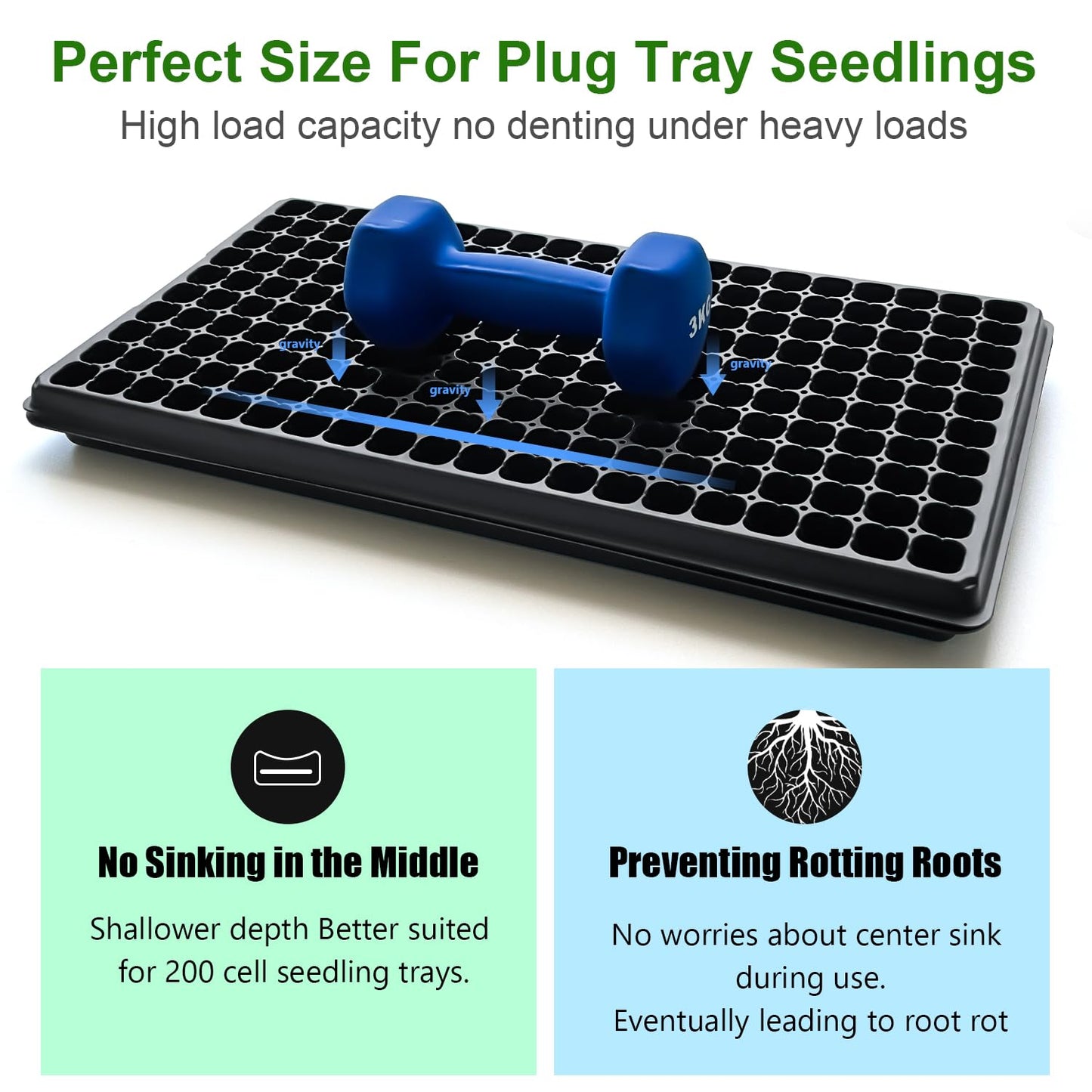RooTrimmer Shallow 1020 Nursery Flat Trays Specialized for Holding & Carrying 200 Cell Plug Seedling Trays (Height is 1.3"),Microgreen Germination Trays,10 Pack, No Holes (YB01, 10Pcs)