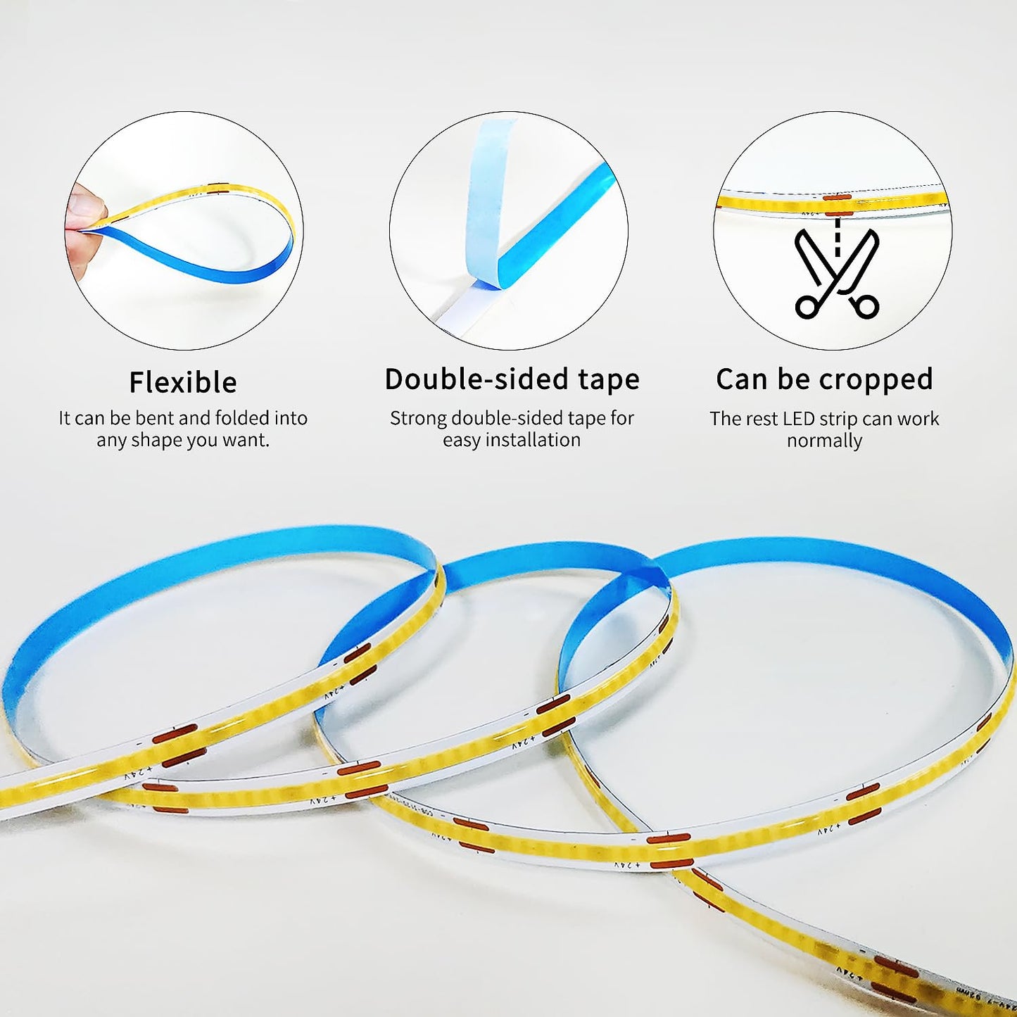 Yeewhale COB LED Strip Lights 65.6ft，3000K DC 24V Dimmable Warm White Flexible LED Tape Light for Bedroom, with Remote and App Control LED Tape Lights,for DIY Home Decoration