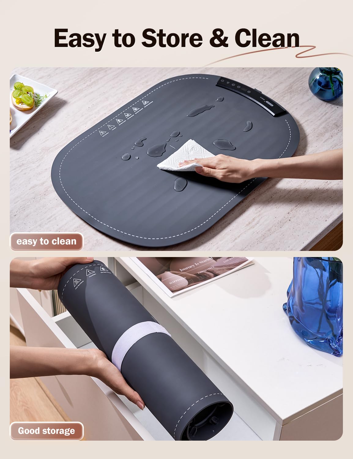 SINOPUREN Electric Food Warming Mat - Fast Heating Silicone Warming Tray, Portable & Roll-Up Design, Waterproof, Perfect for Parties, Buffets, Home & Travel (7 Temp Levels)