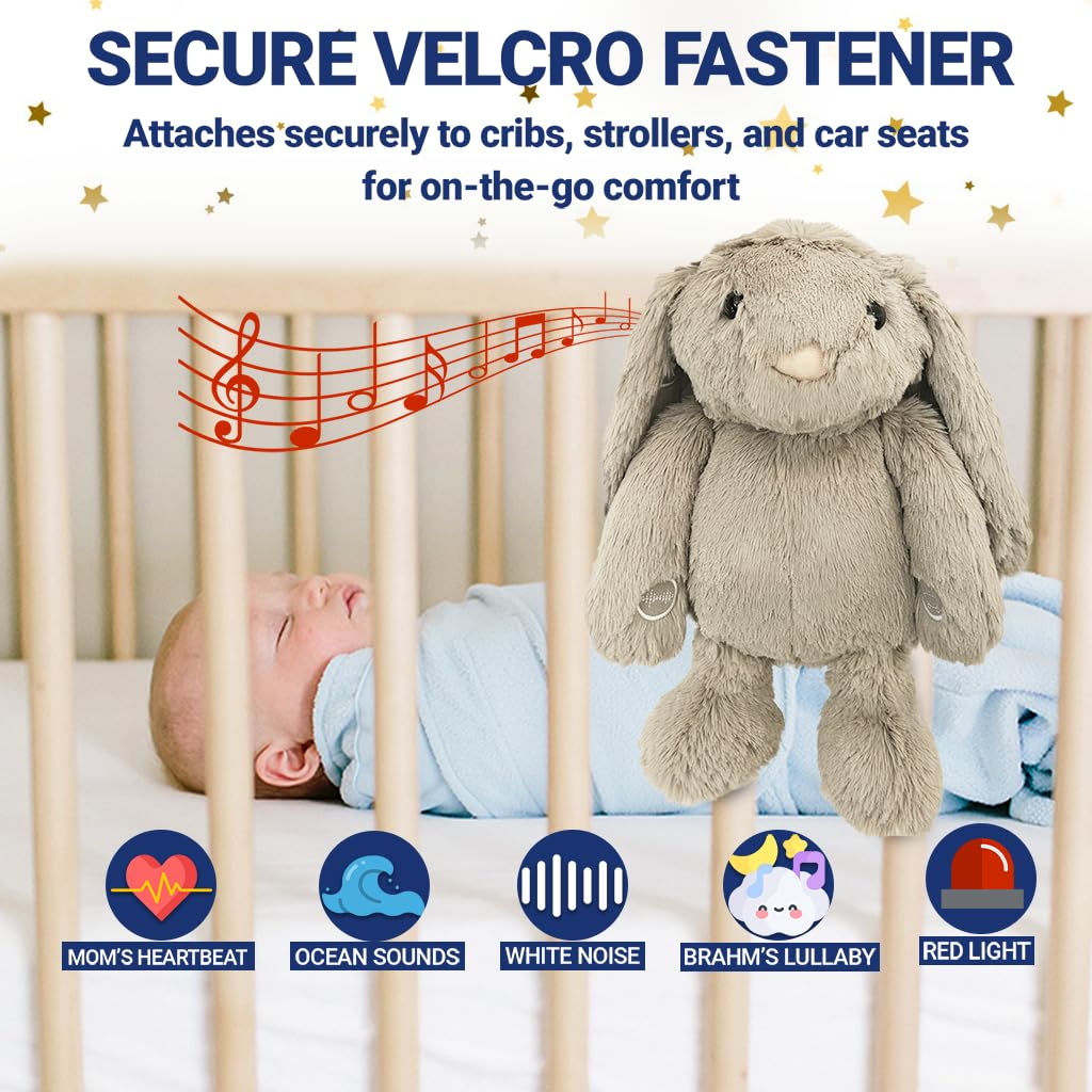 Chirpy Chums Bedtime Bunny Soother – Cry-Activated Plush Sleep Aid with Heartbeat, White Noise, Lullabies & Gentle Red Nightlight – Calming Sound Toy for Newborns & Babies (Non-Rechargeable)