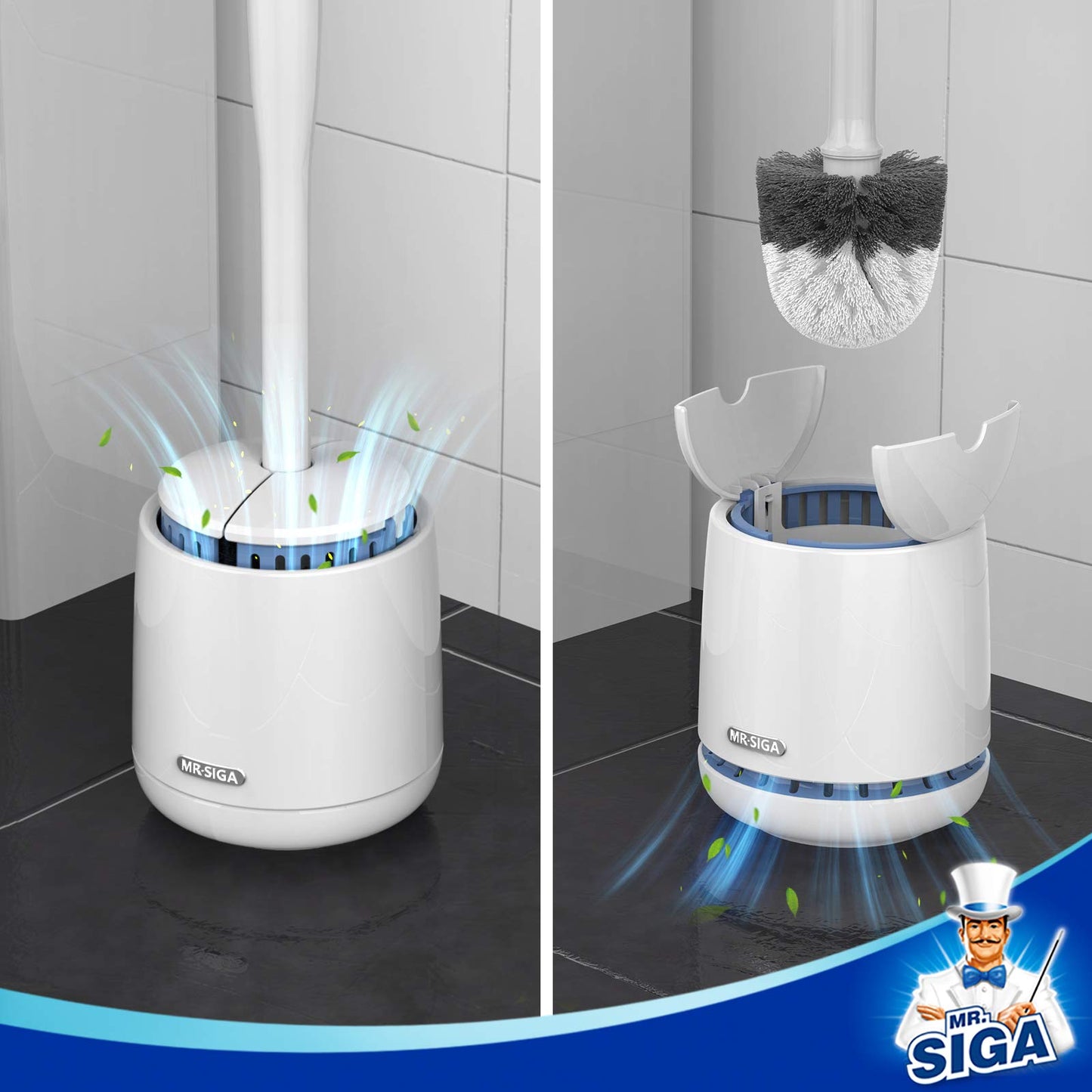 MR.SIGA Premium Toilet Bowl Brush and Holder with Solid Handle and Durable Bristles for Bathroom Cleaning, White, 1 Pack