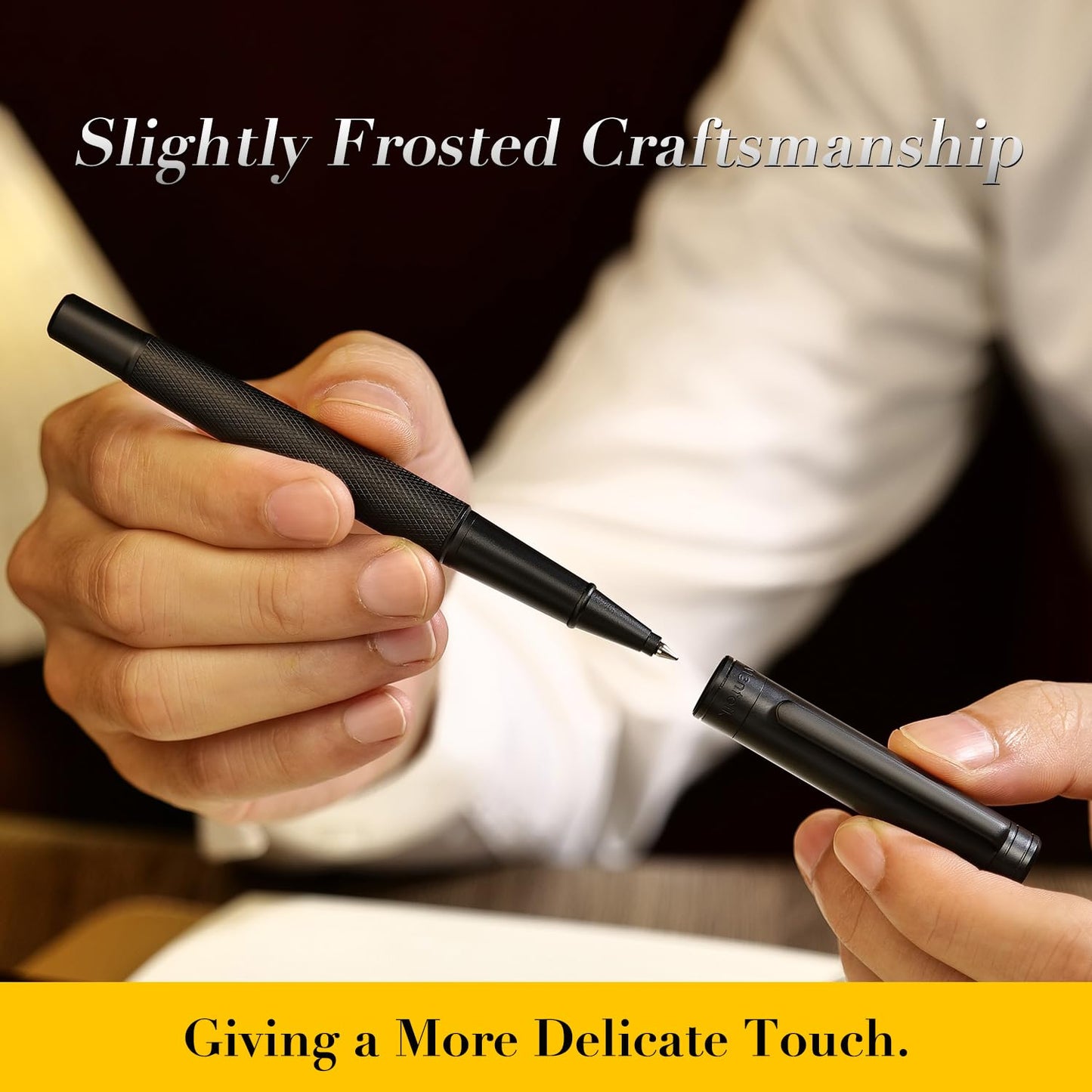 MCNTEIK Luxury Rollerball Pen with Mesh Texture, Schmidt Black Ink Refill, Executive Gift Set for Men&Women, Business Signature Pen, Executive, Office, Nice Fancy Designer Pens, Black