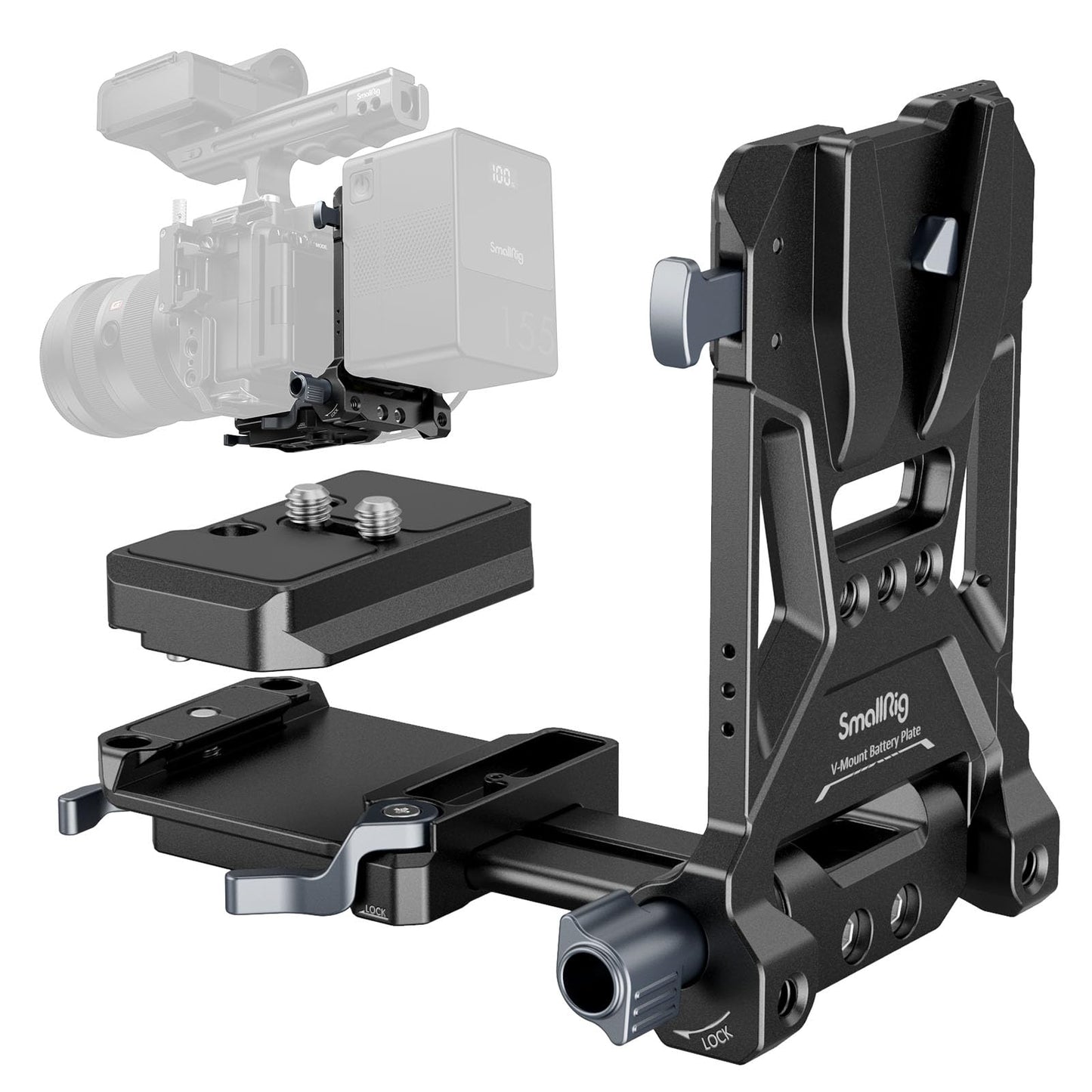 SMALLRIG Foldable V Mount Battery Plate for Sony FX3 / A7 IV / A7S III, for Canon R5 / R6, for Nikon Z8, with QR Plate for Arca, Compact Camera Video Rig, Tool-Free, for NEEWER V Mount Battery PS099E