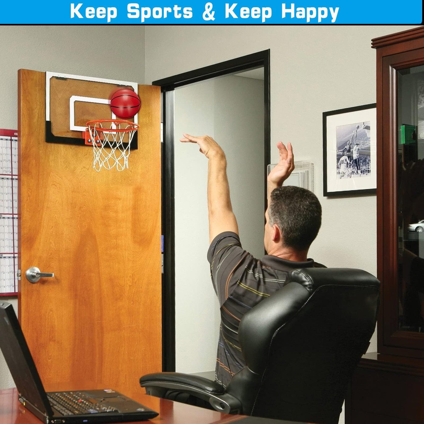 Pro Indoor Mini Basketball Hoop for Kids Adults, Over Door Wall Mount Basketball Hoop Toy with 4 Rubber 6 Inch Balls, Large Dunk Rim Gift for Birthday Pool Office Sport Game (with Pump)