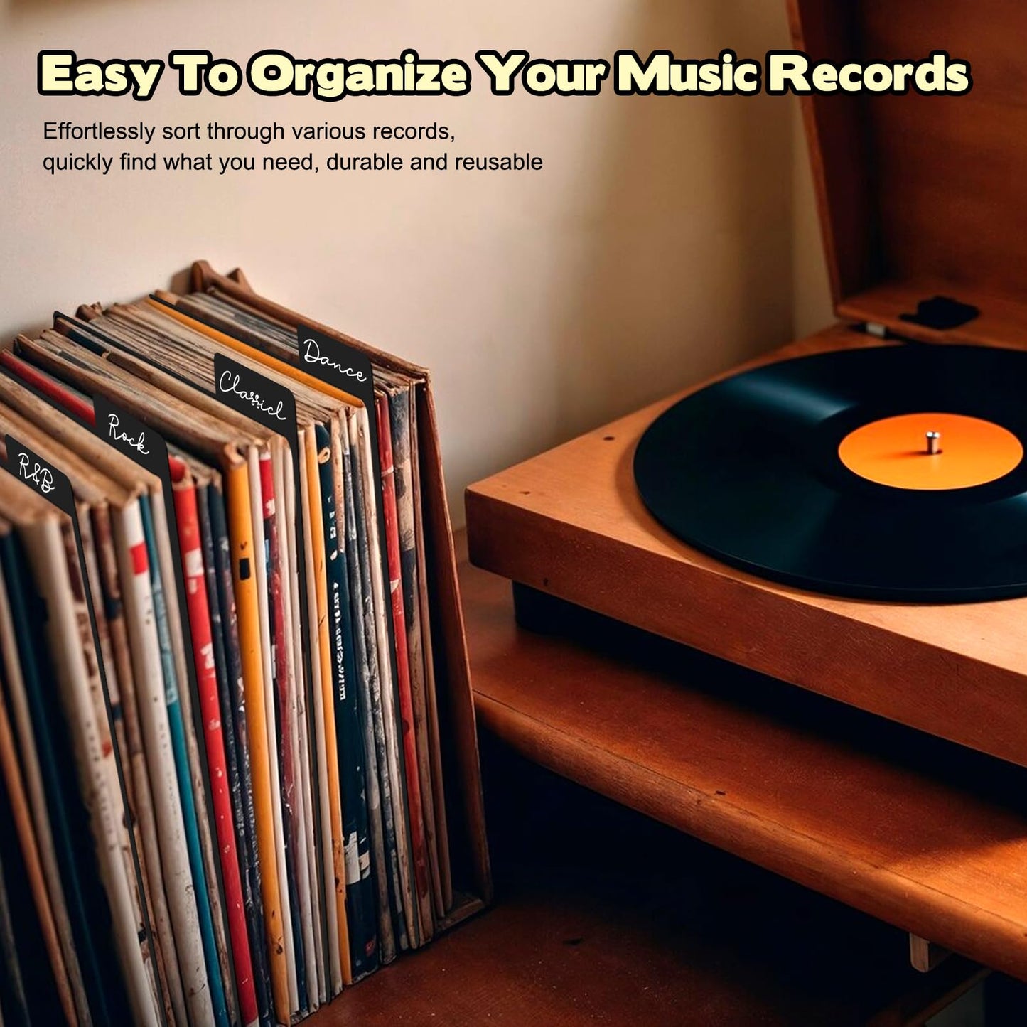 20 Pcs Vinyl Record Dividers, 31.5x34cm Plastic Record Divider with Tabs, Reusable LP Organizers DIY Blank Album Vinyl Separators for 33 RPM LP Organization (Black)