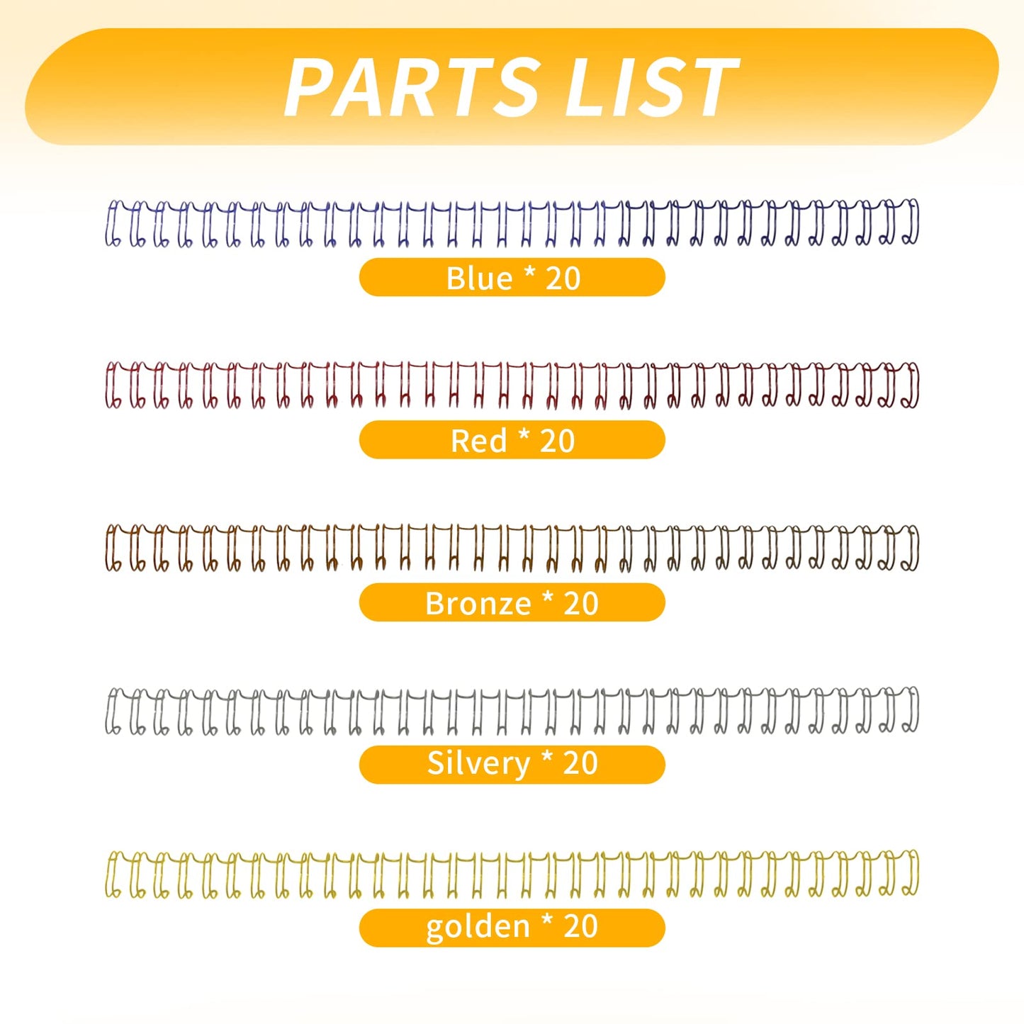 Aynaxcol 100 Pack Metal Twin Loop Binding Wire Coils, 32-Loop, 3/8" Mixing Color Double Loop Wire Binding Rings Wire, 3:1 Pitch, Multi Color Binding Spirals 10mm