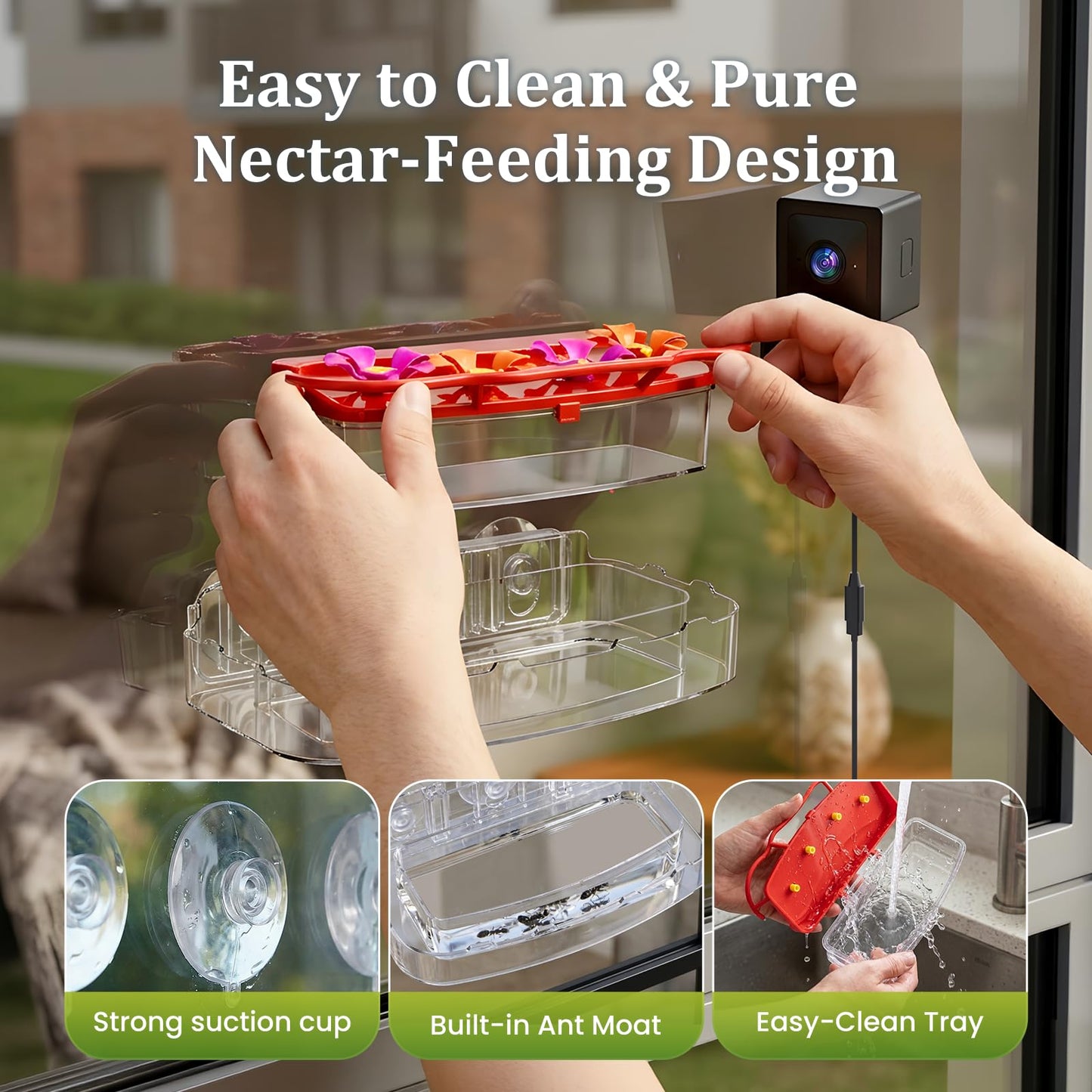 Freeseason 2K Smart Window Hummingbird Feeder Camera with AI Identify, Auto-Capture Fast Moments, IP65 Waterproof & Ant Moat, Strong Suction for Apartment/Cat TV, Best Gift for Bird Lovers