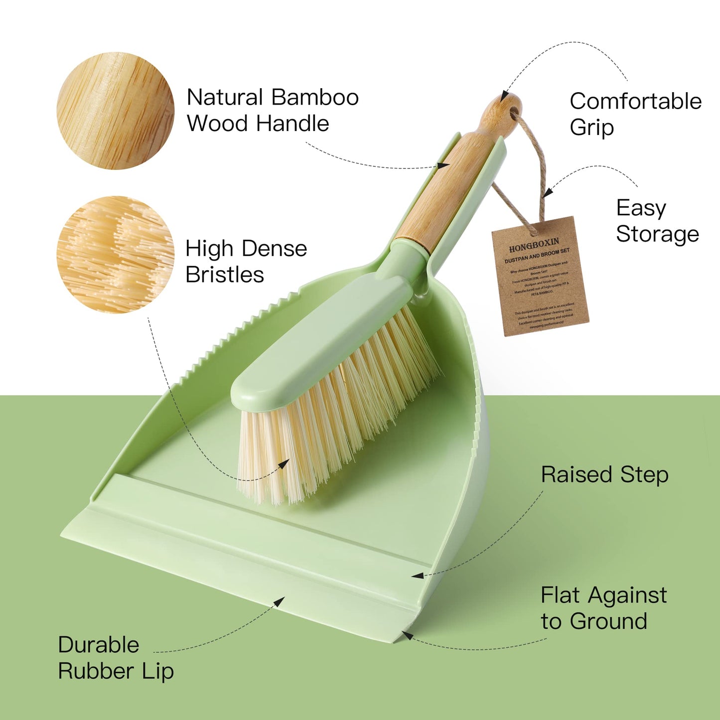 Dust Pan and Brush Set - Small Dustpan and Brush Set, Handheld Broom and Dustpan Set, Brush and Dust Pan Set for Car, Pet Care, Office, 14 x 8.7 inch, Green