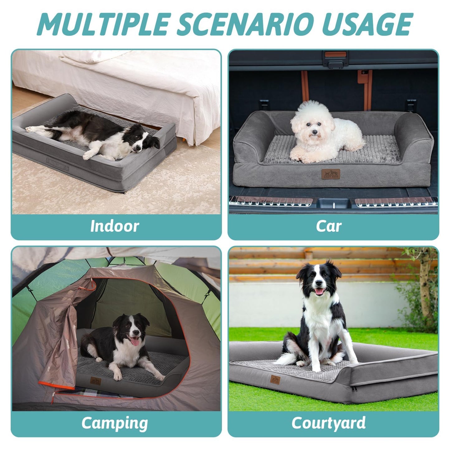 COZY KISS Orthopedic Dog Bed for Large Dog, XL Pet Couch for Extra Dog, Big Supportive Foam Bolster Sofa with Waterproof Lining Cover, Anti-Slip, Washable, U Shaped, 107x76x19cm, Grey