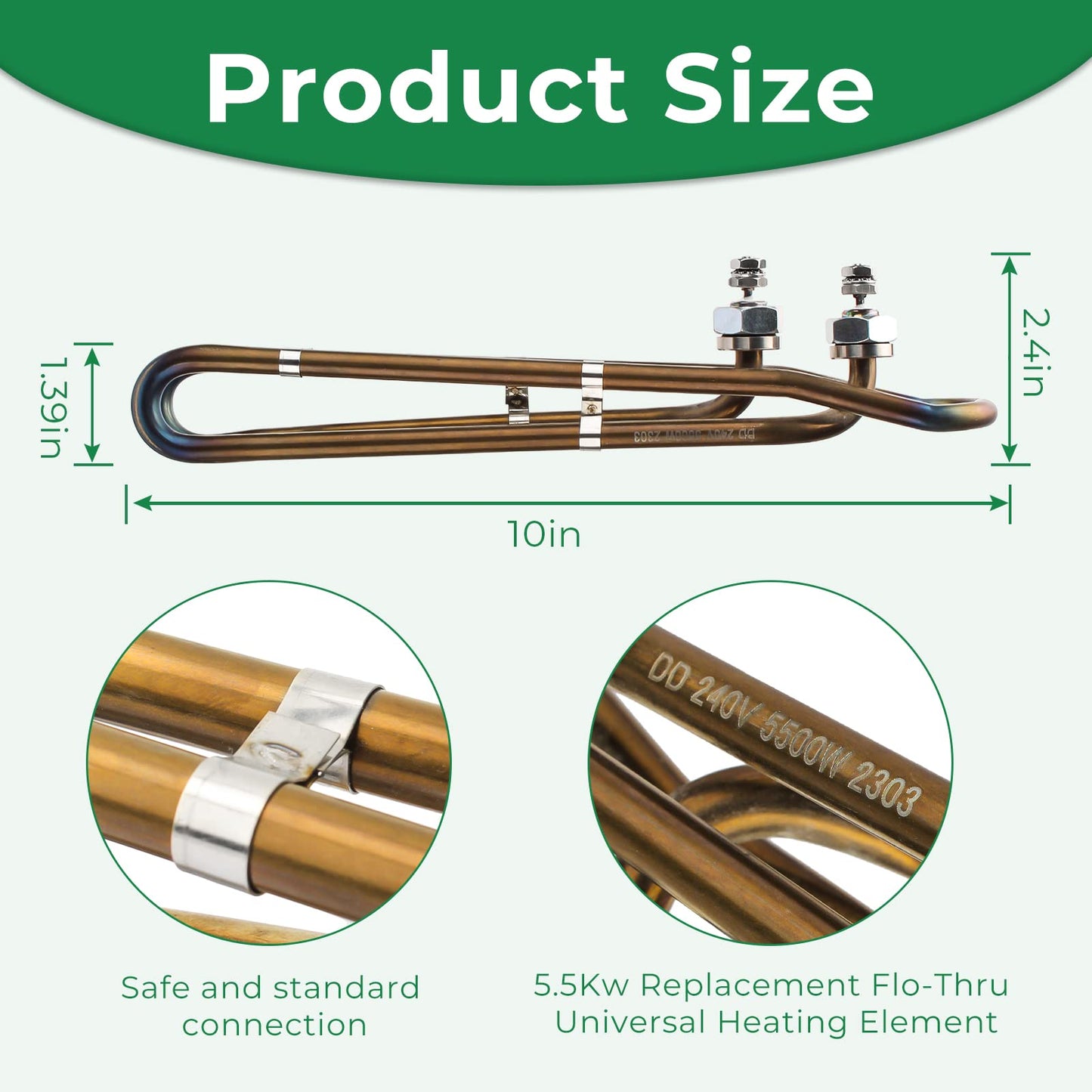 5.5KW 240V Titanium Flo-Thru Universal Heating Element, Hot Tub Heater Element with Mounting Hardware Replacement for Balboa Spa Heater Element, Applicable in Spas Electric Heaters Or Swimming Pools