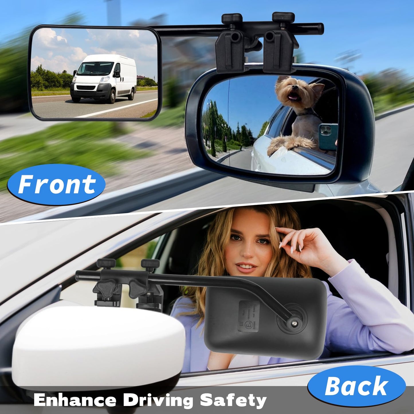 Universal Towing Mirrors, 2 Pack Universal Clip-on Side Mirror Extenders 360 Degree Rotation Adjustable Mirror Adjustable Side Mirror Extension for Towing,Suitable for Most SUV,Trailer,Jeep,RV,Truck ﻿