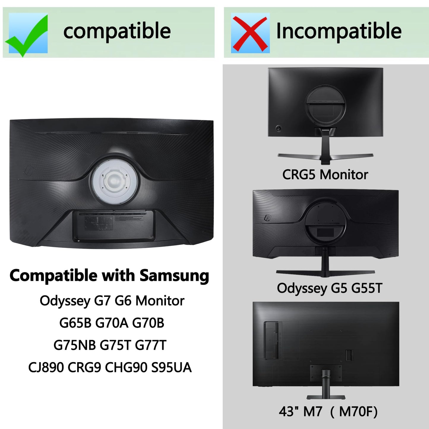 Odyssey G7 VESA Wall Mount Adapter Compatible with Samsung G7 G6 Monitor for 49in G65B G70A G70B G75NB G75T G77T CJ890 CRG9 CHG90 S95UA (All 43in Monitors Cannot be Used)
