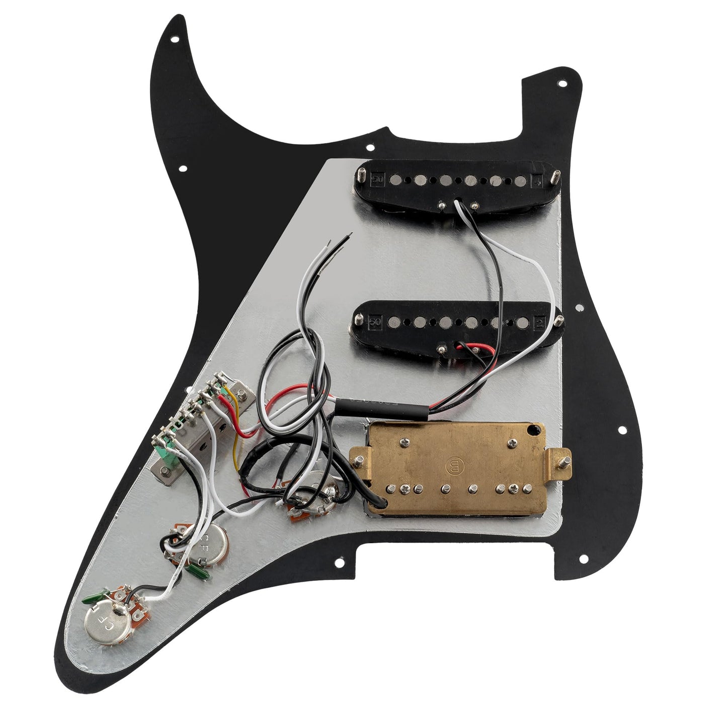Musiclily SSH 11 Hole Prewired Loaded Humbuckers Stratocaster Pickguard with Noiseless Alnico 5 Pickups Set for Strat Style Guitar,3Ply Black