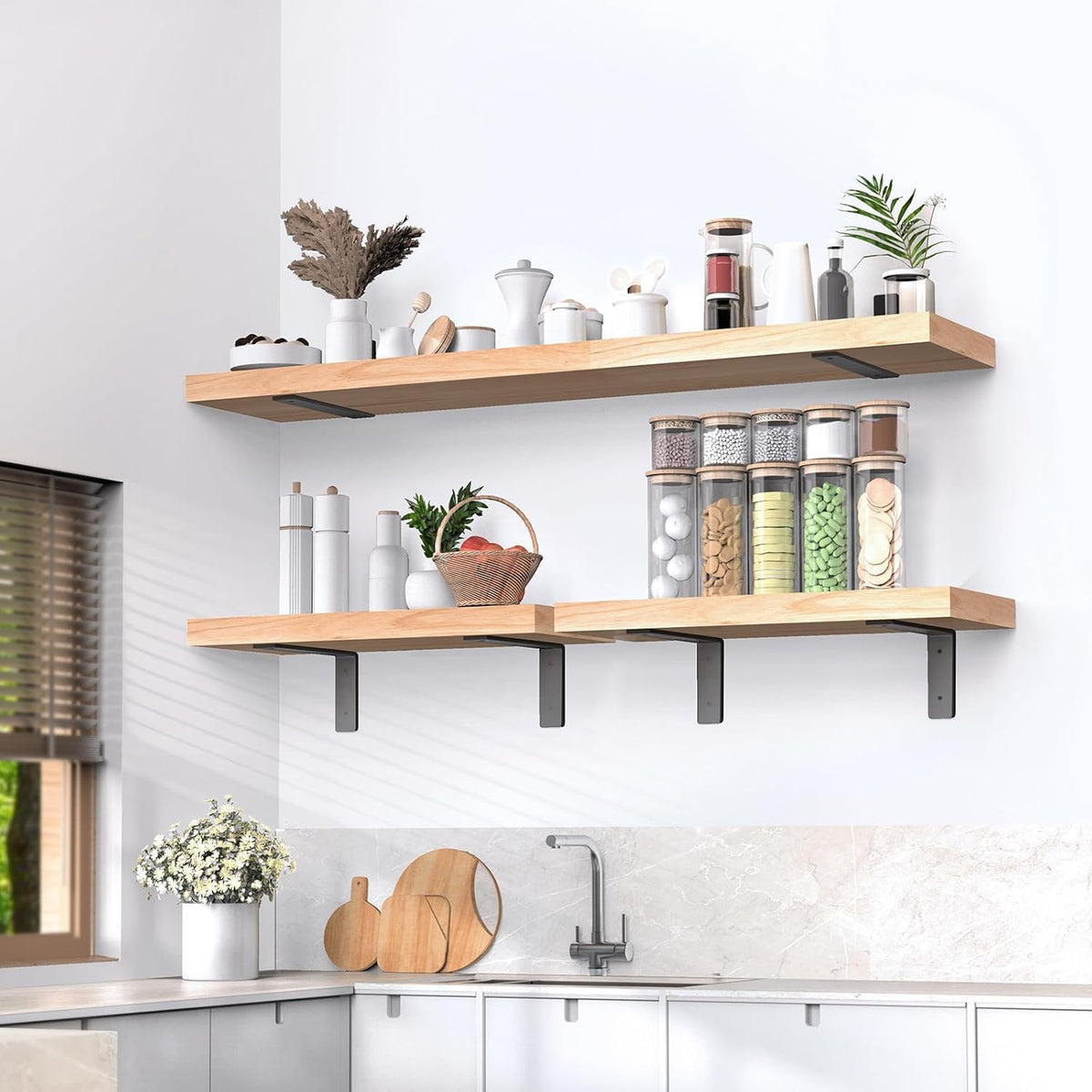 Heavy Duty Shelf Brackets (8 Pack) 12" x 6", Black L Brackets for Shelves-Max Load 150 LBS Shelf Hardware Bracket, Rustic Industrial Floating Shelf Brackets Iron for Wood Floating Shelf
