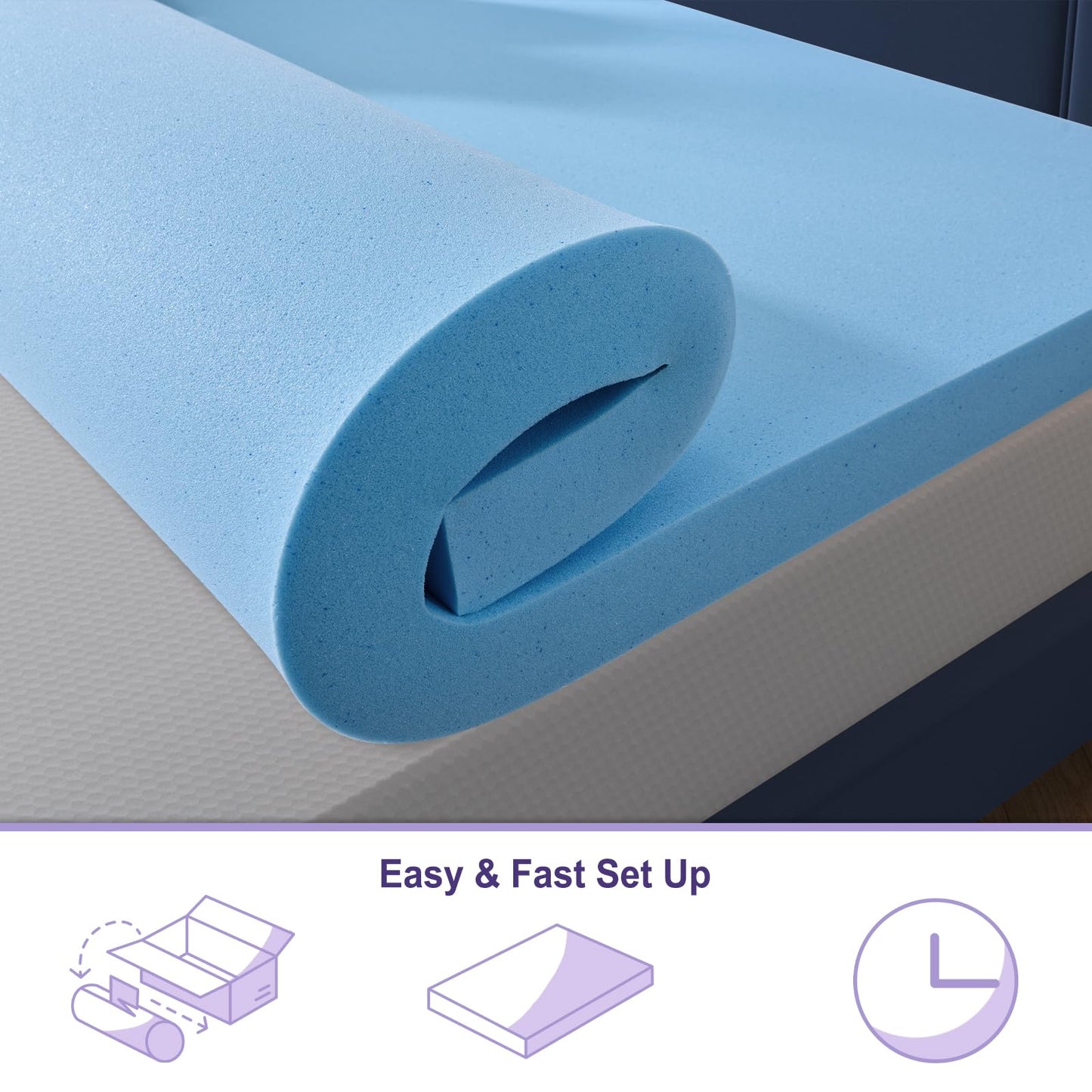 Hyberix Memory Foam Mattress Topper Full, 2 Inch Cooling Gel Memory Foam Mattress Topper with Removable & Washable Bamboo Cover for Back Pain and Pressure Relief (54"x75")
