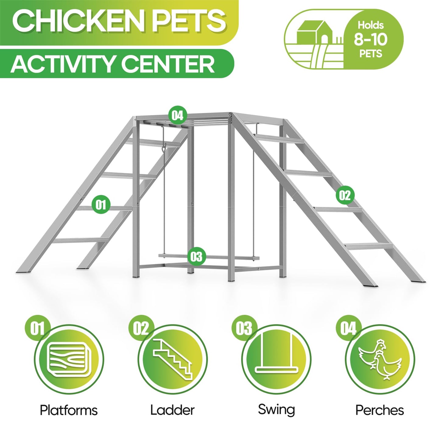 Chicken Coop Perches with Swing, Chicken Roosting Bars, Chicken Run Accessories Toy, Wooden Ladder for Pet's Healthy & Happy, Sturdy and Easy to Clean, Suitable for Backyard Farm,Gray