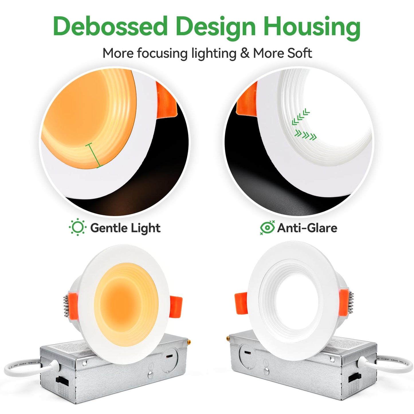 Togalonn Pot Lights 3 Inch LED Recessed with Night Light, Dimmable & 5CCT Selectable Slim Soffit Downlight, Ultra-Thin Canless Wafer Lighting, cETL, IC Rate, 6W/2W, Cut-Out 3", 6 Pack
