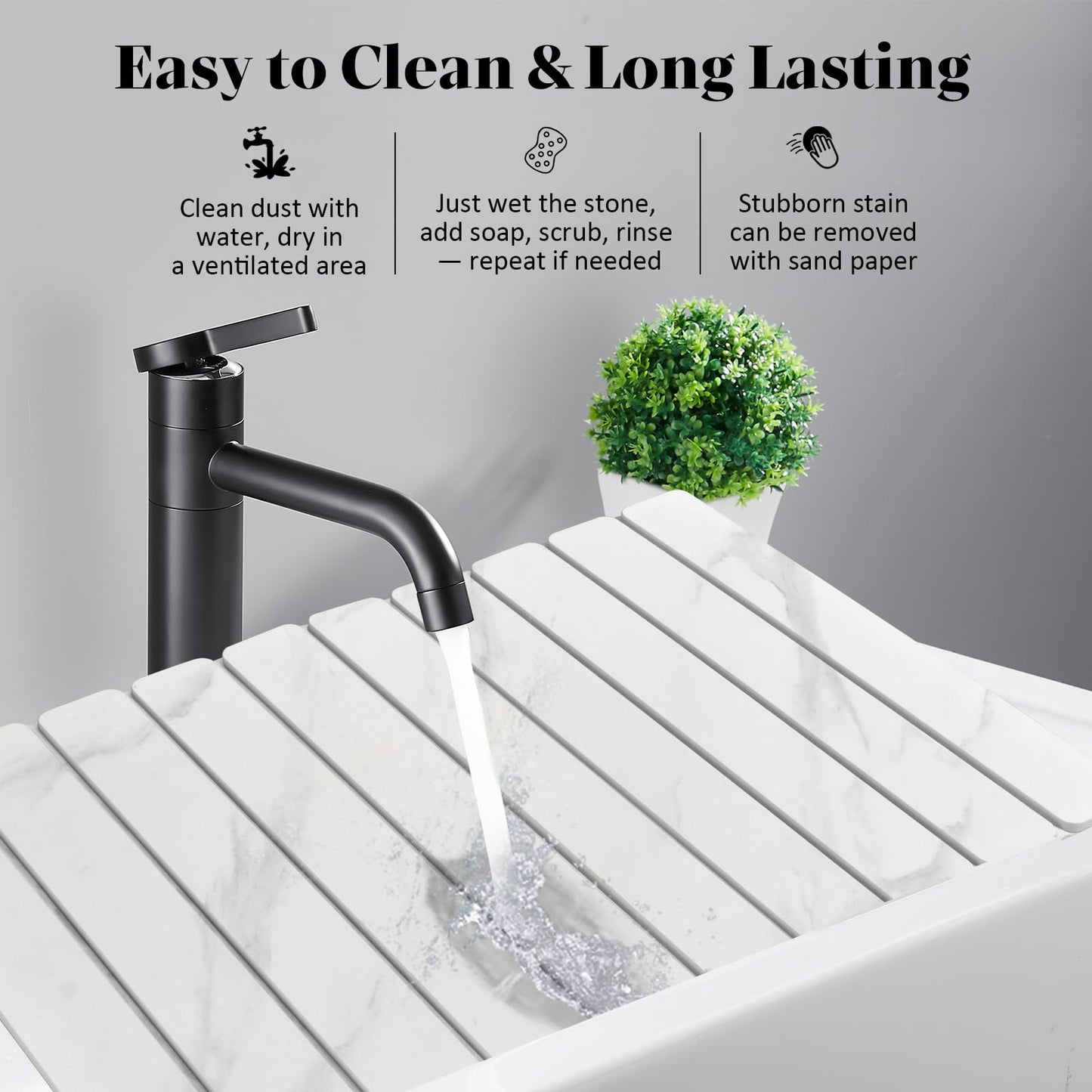 2 PCS Large Stone Dish Drying Mats for Kitchen Counter, 61"(L)×41"(W) Marble Pattern Mat with 20"x 10" Coasters, Collapsible Quick-Dry Diatomite Drying Mat for Dishes, Bottles & Cups