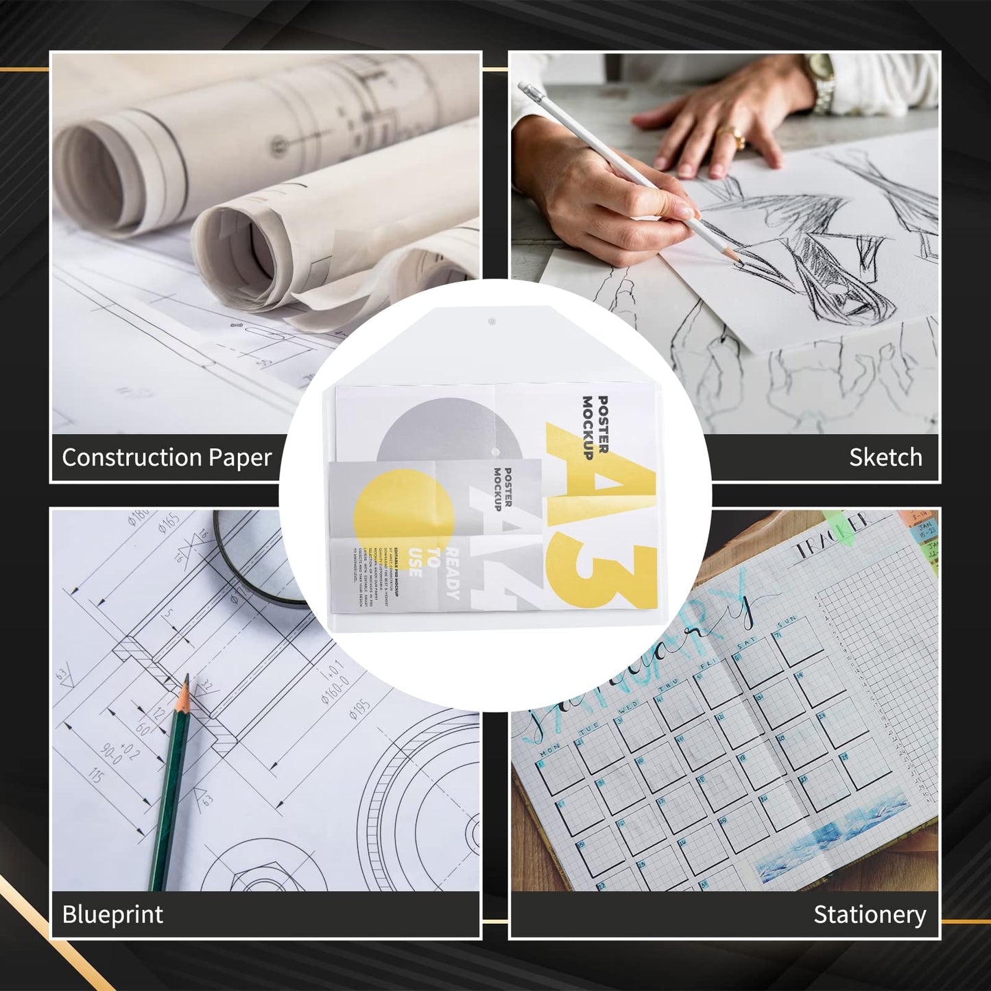 10 Pieces 11x17 Inch Tabloid Size Document Folder Organizers With Snap Closure Clear File Folder Poly Oversized Envelope Plastic Folders for Office School Home