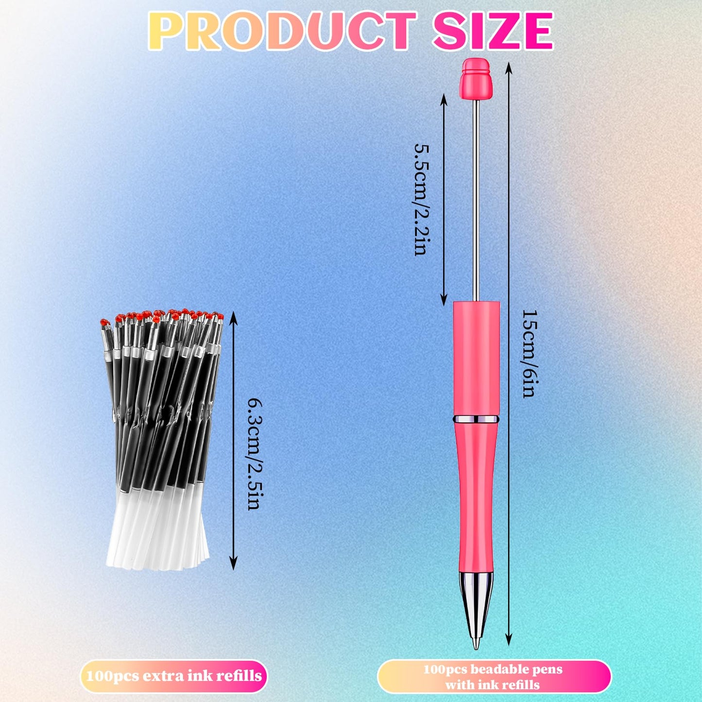 200 PCS DIY Beadable Pens Kit, 100 Plastic Beaded Ballpoint Pens with 100 Refills, Creative DIY Assorted Cute Pen for Making Gift Students Teacher, Rollerball Pen Office School Supplies