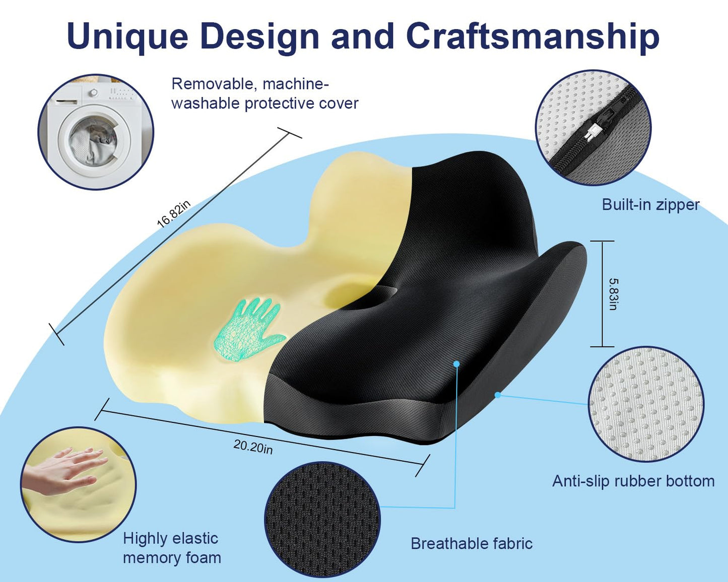 Haarkalo Premium Memory Foam Seat Cushion - 2024 Upgraded X-Large Seat Cushion for Office Chairs,Relief of Sciatica/Hip/Tailbone Pain When Sitting in Office or Home Chairs, for Office/Car/wheelchairs