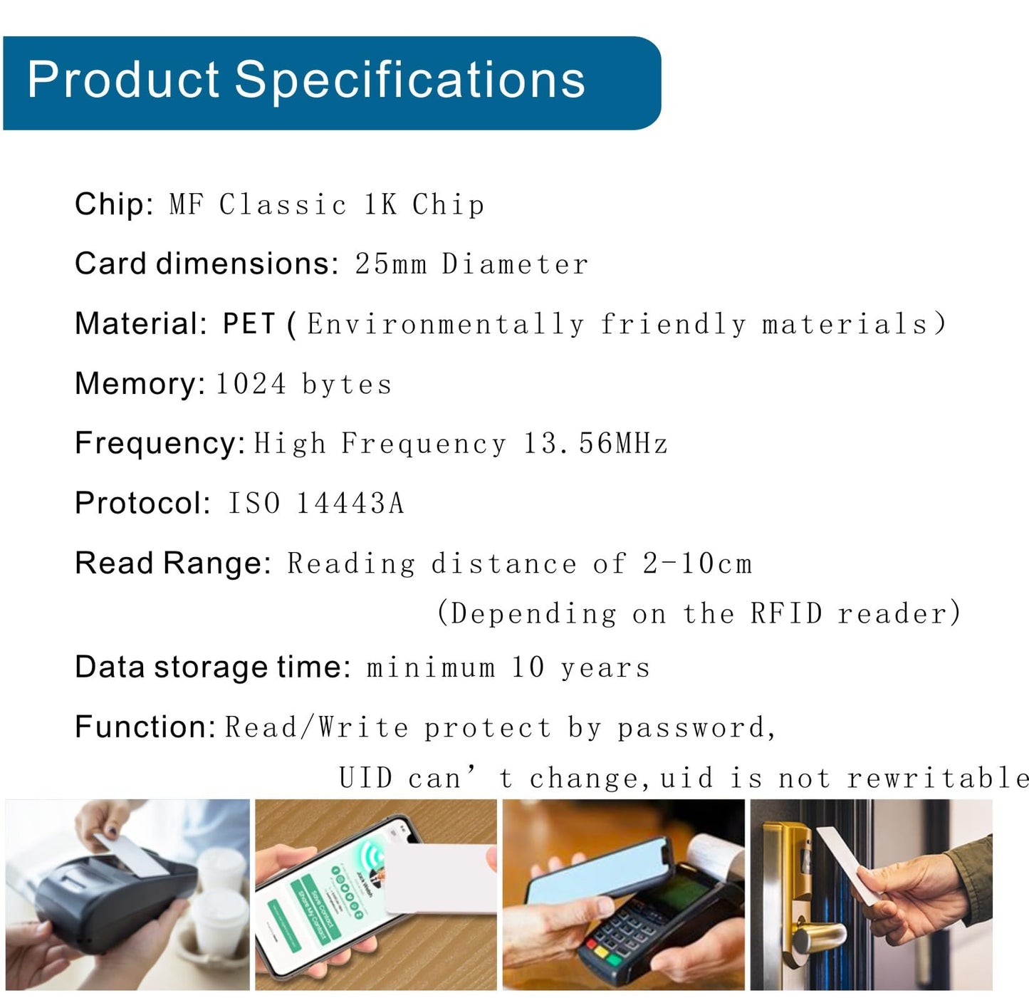 100pcs NFC Sticker 1k RFID Tag Mifare Classic 13.56MHz, Rewritable ISO14443A 25mm Adhesive Smart NFC Tags